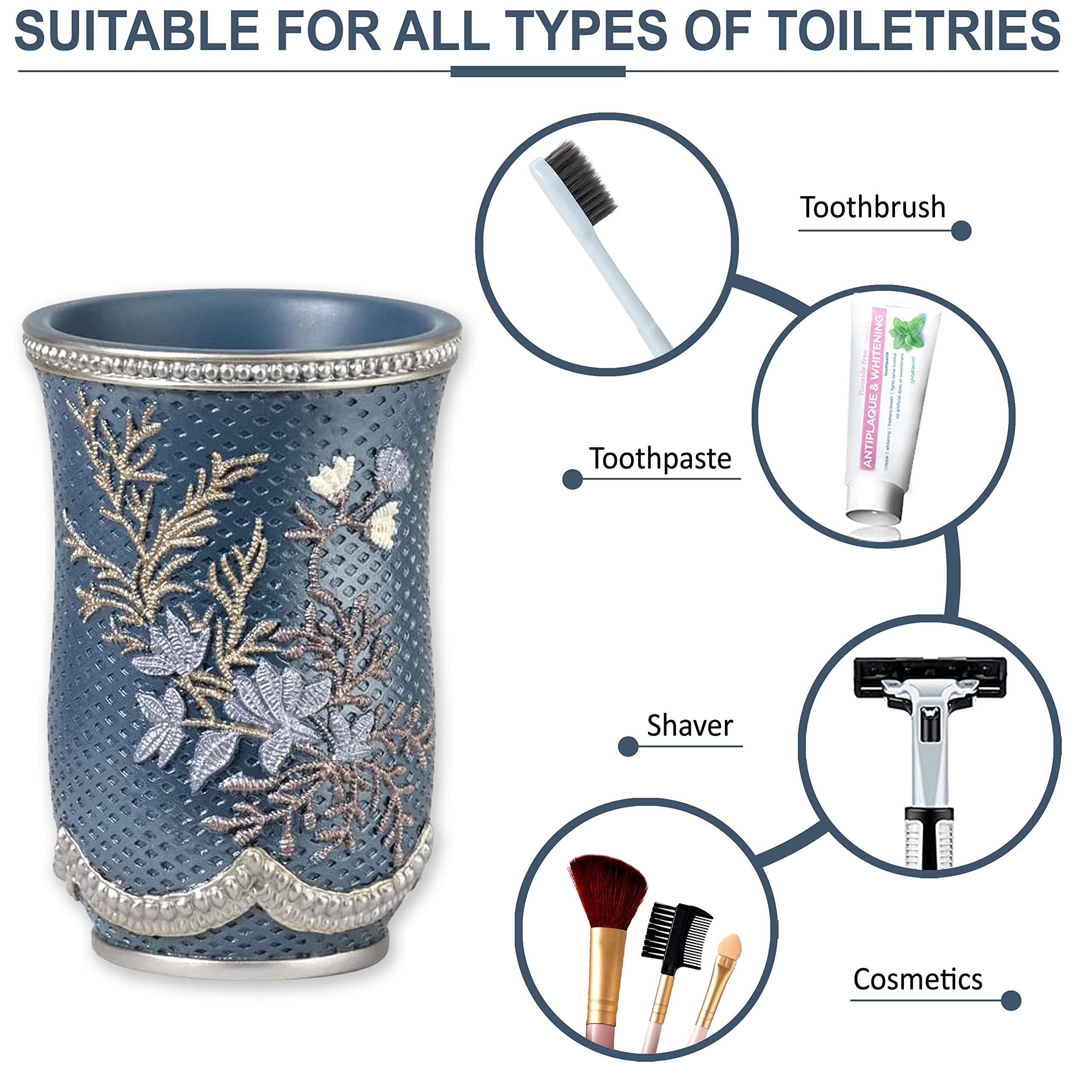 Zahari Home 4pc Capri Bathroom Accessories Sets Modern Classic Soap Dispenser  Tumbler  Tooth Brush Holder and Soap Dish Holder Unique Design Royal Blue Bathroom Set