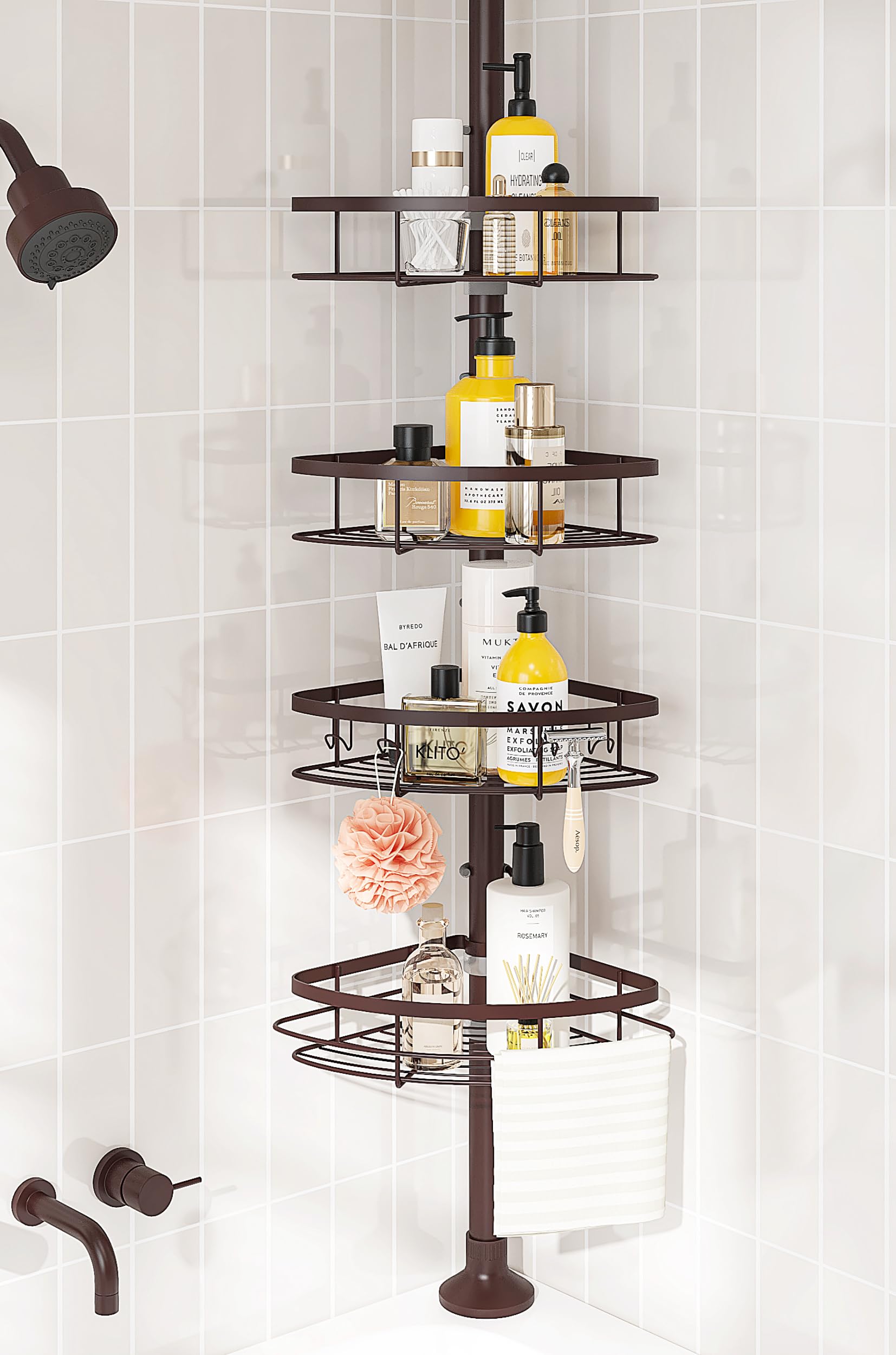 Seirione Rustproof Shower Corner Caddy Organizer For Bathroom,Tension Pole With 4 Baskets, For Bathtub Storage Rack,39.2 To 113