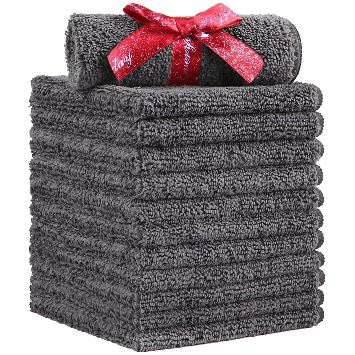 Homexcel Microfiber Washcloths 12 Pack, Highly Absorbent And Soft Face Towel, Multi-Purpose Grey Wash Cloths For Bathroom, Hotel