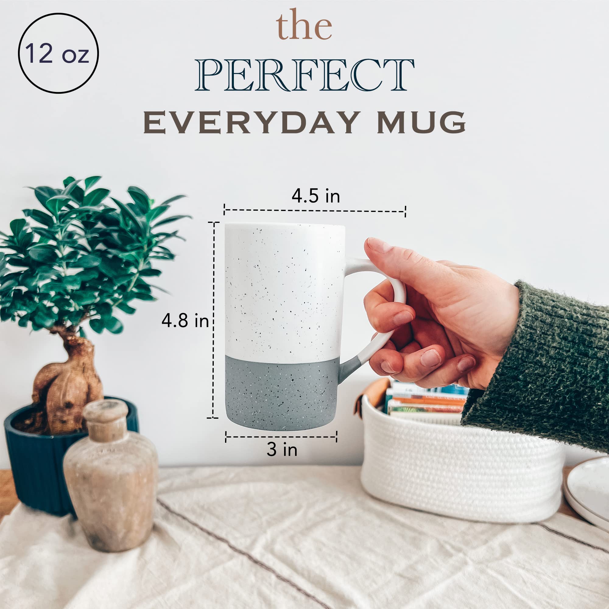 Mora Ceramics 12oz Coffee Mug Set of 4 - Ceramic Tea Cups with Handle - Microwave and Dishwasher Safe, Perfect For Cup or Mug Lo