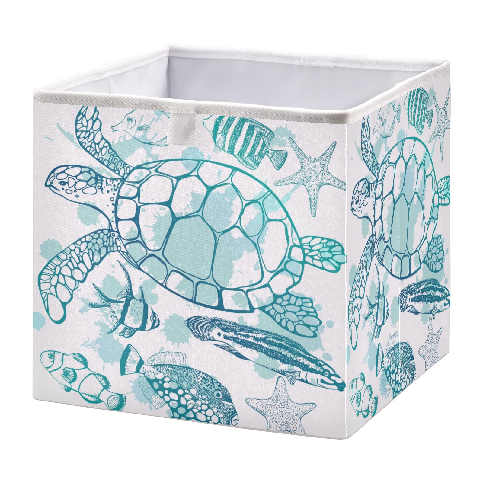 Blueangle Sea Turtle Starfish Cube Storage Bin, 11 X 11 X 11 In, Large Collapsible Organizer Storage Basket For Home D  Cor