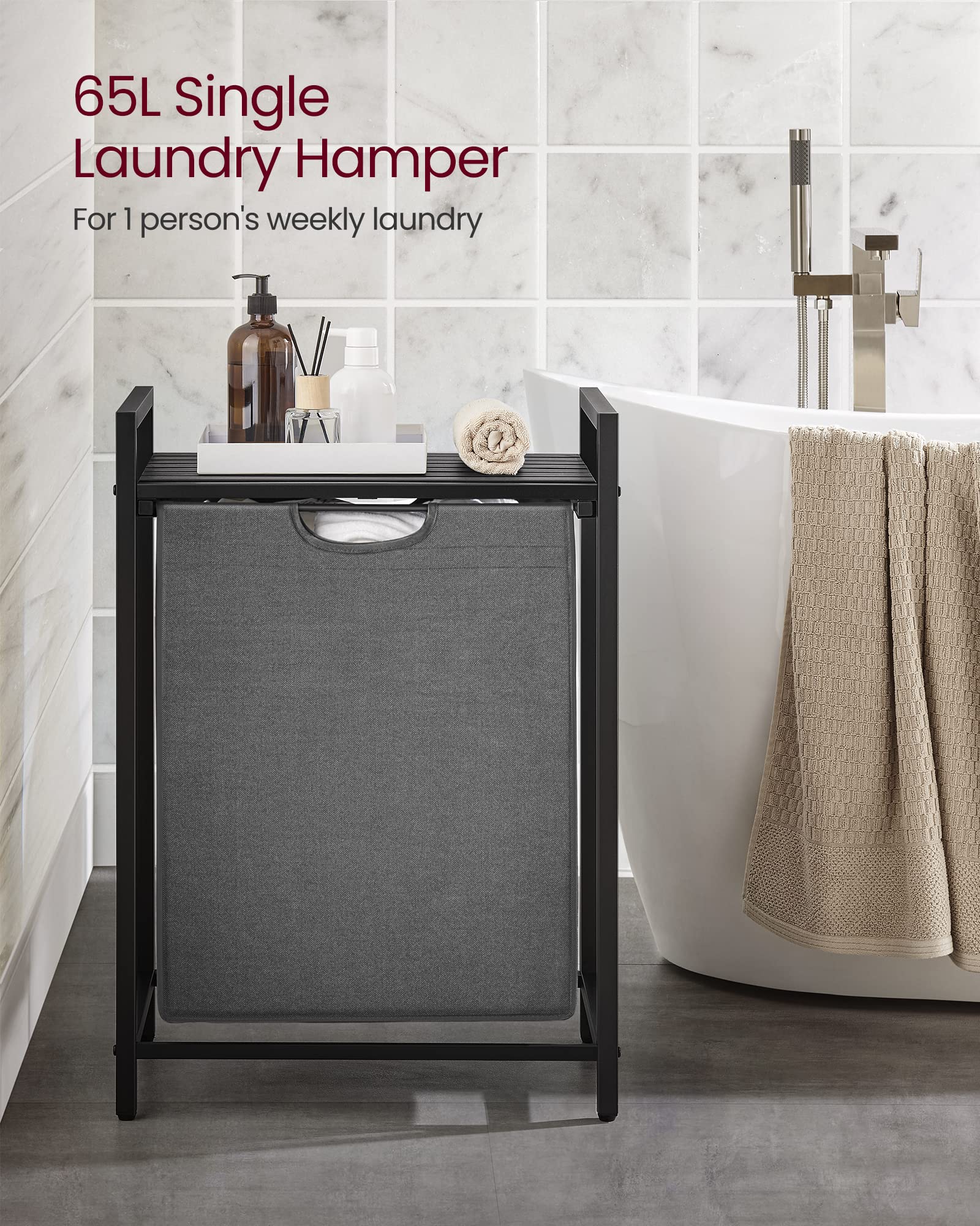 Vasagle Laundry Hamper, Laundry Basket, Laundry Sorter With A Pull-Out And Removable Bag, Shelf, Metal Frame, 17.2 Gallons (65 L