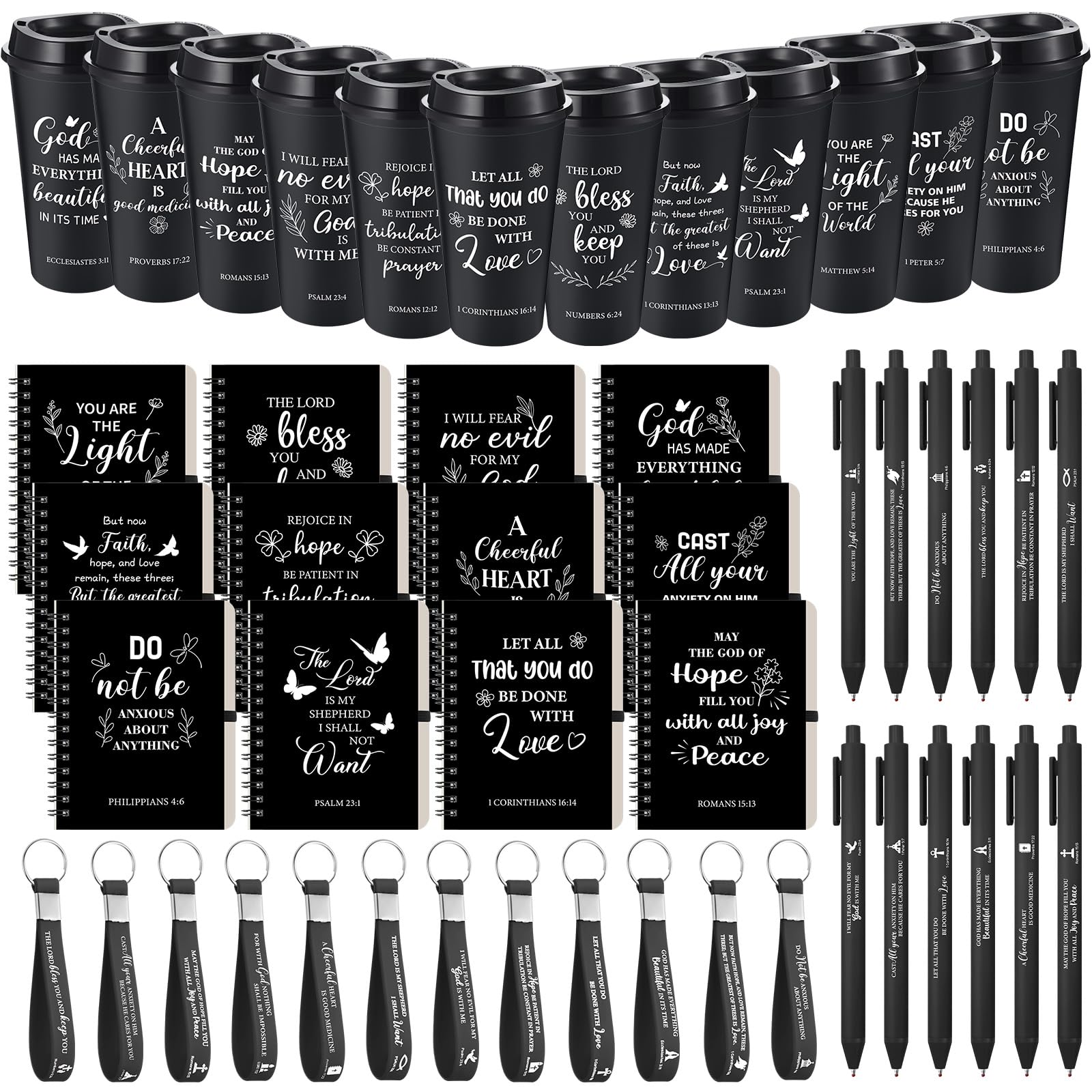 Skylety 12 Set/48 Pcs Father Day Christian Gifts Bulk Church Religious Gift Set 16 oz Bible Scripture Cups with Lids Mini Spiral