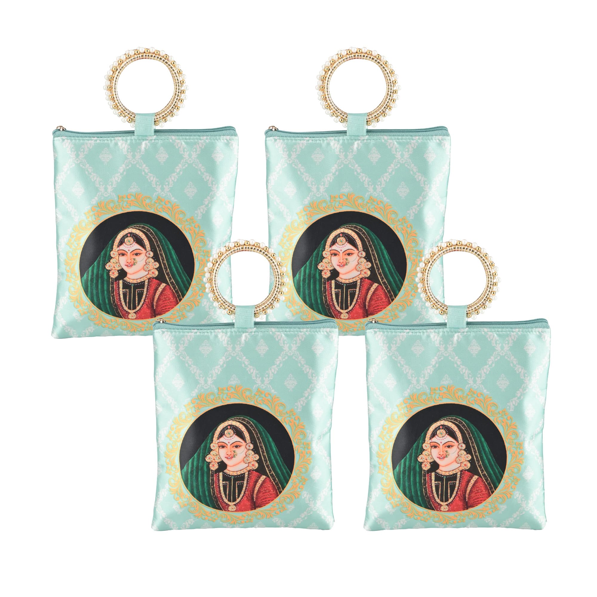 Kuber Industries 4 Pcs Silk Small Hand Bags For Women Stylish With Zip & Handle | Traditional Handheld Bags For Women | Ethnic L