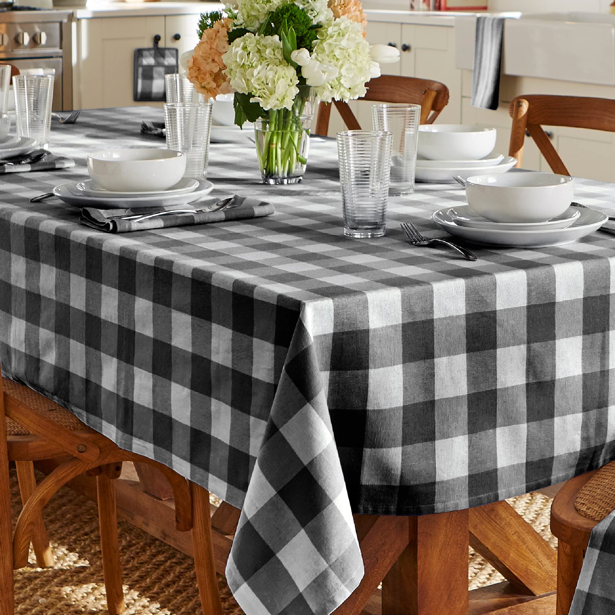 Elrene Home Fashions Farmhouse Living Buffalo-Check Tablecloth, 52'' X 70'', Black/White