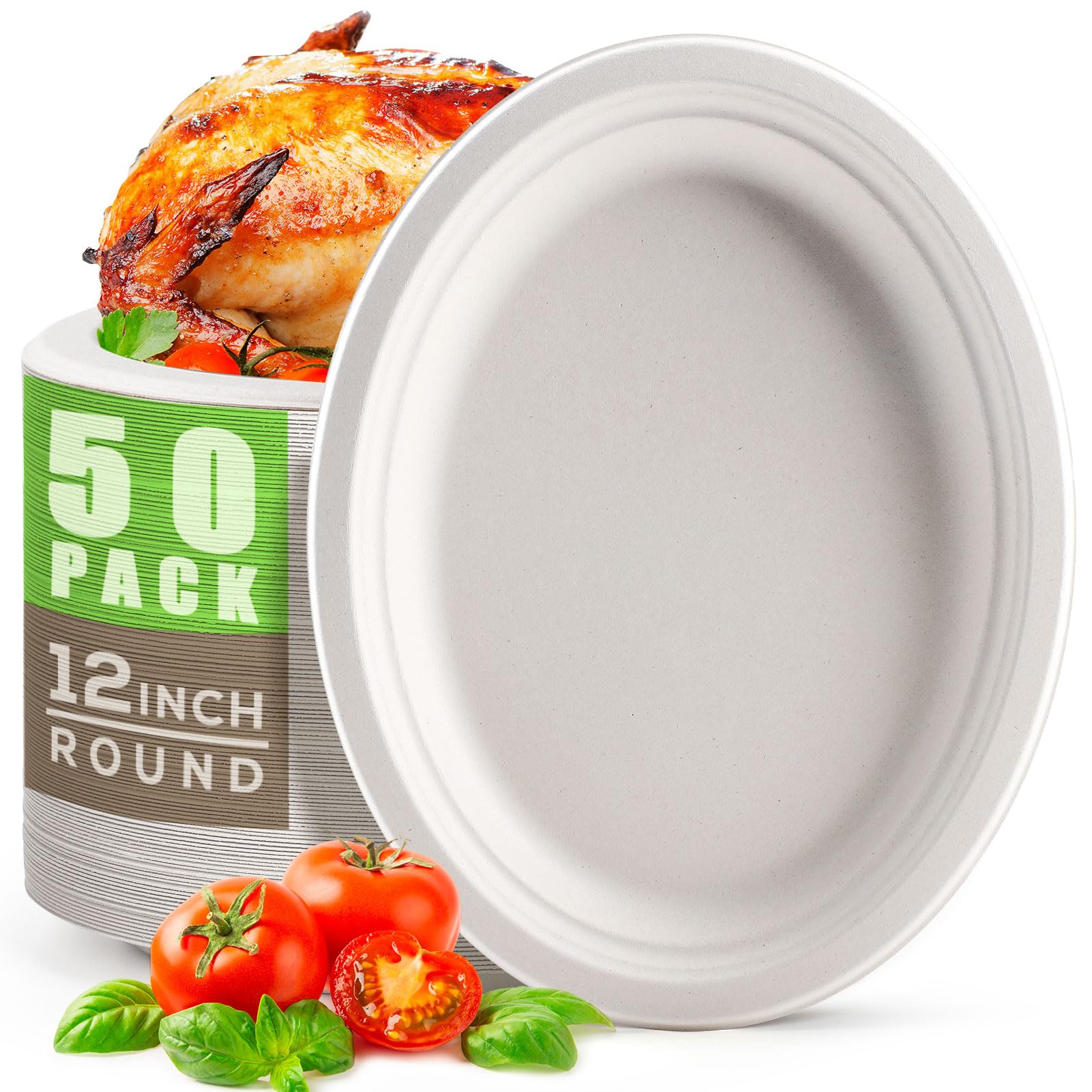 Gezond 100% Compostable Oval Paper Plates 50 Pack 12.5 Inch Large Disposable Heavy-duty Plate Biodegradable Eco-friendly Bagasse