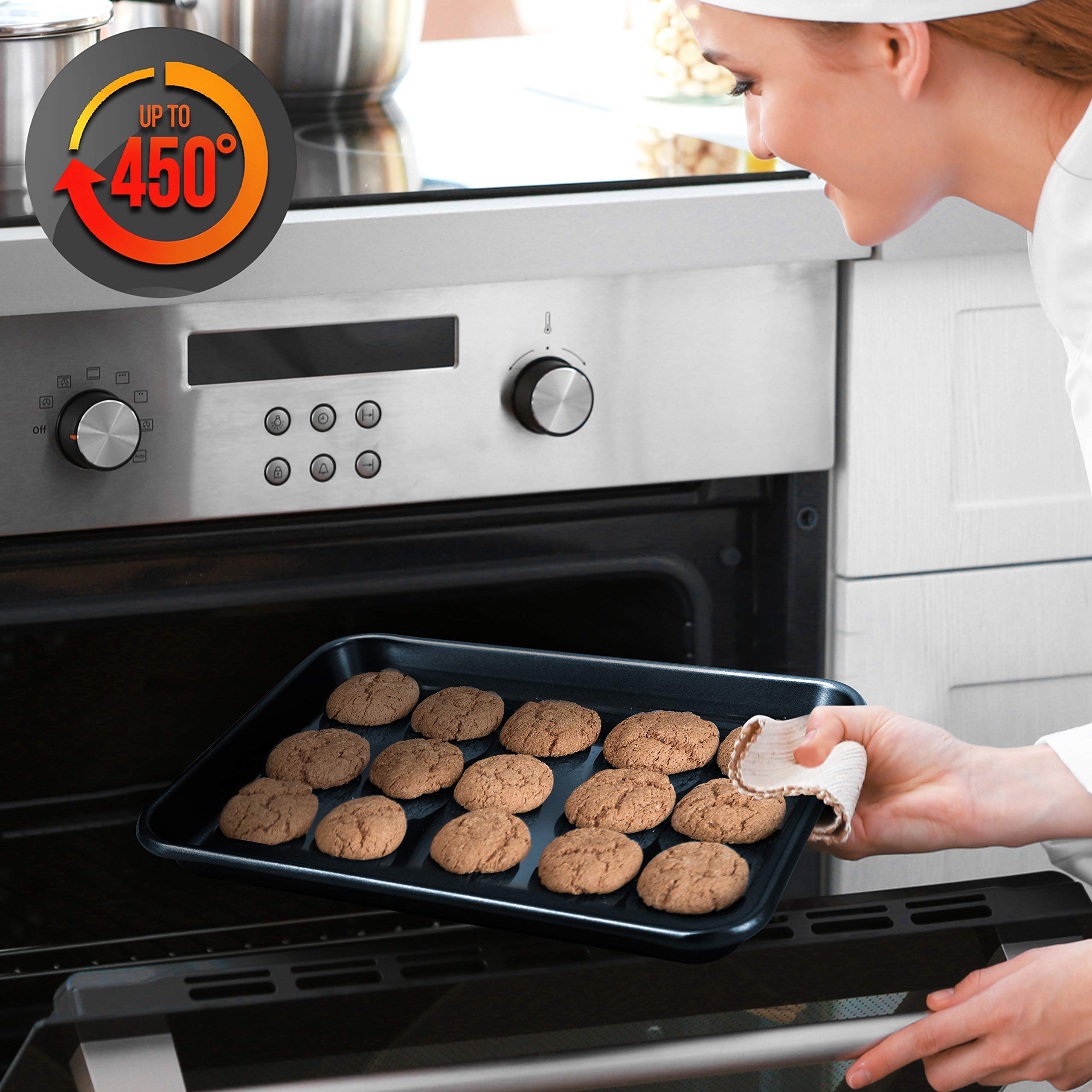 Nutrichef 2-Piece Non-Stick Baking Sheet Pan Set - Premium Carbon Steel Cookie Sheets For Baking - Large And Medium Size Nonstic