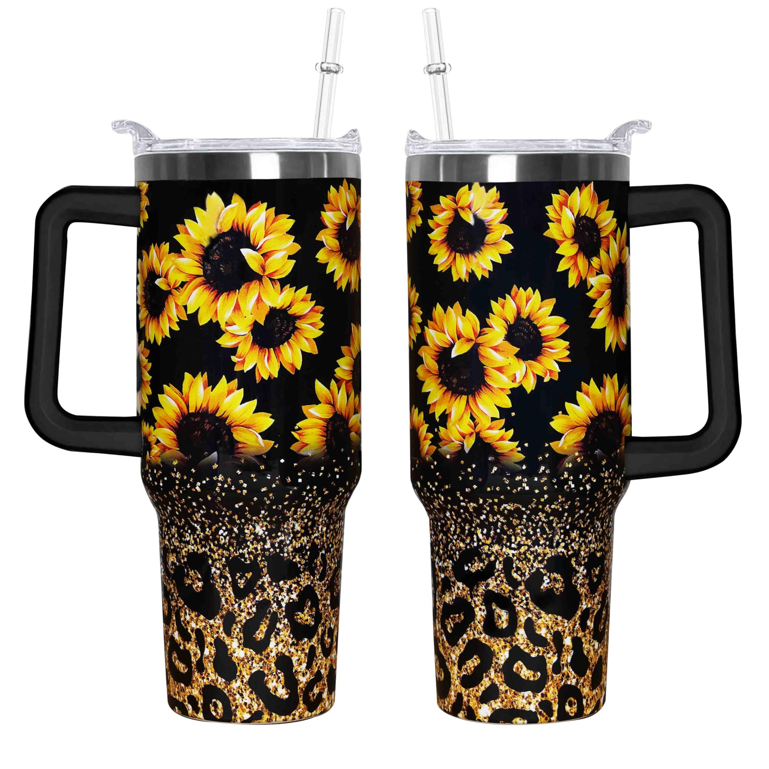 Omezin 40 Oz Sunflower Tumbler With Handle - 40oz Double Insulated Travel Coffee Mug With Lid and Straw - Sunflower Gifts For Wo