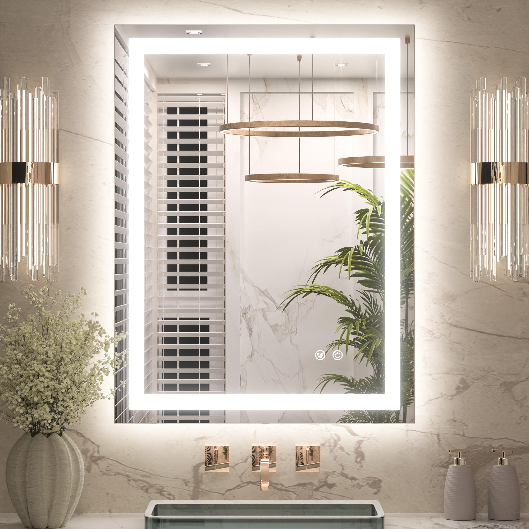 Keonjinn Led Bathroom Mirror 24     X 32     With Frontlit & Backlit, Lighted Mirror For Bathroom Wall With Dimmable 3-Color Lig