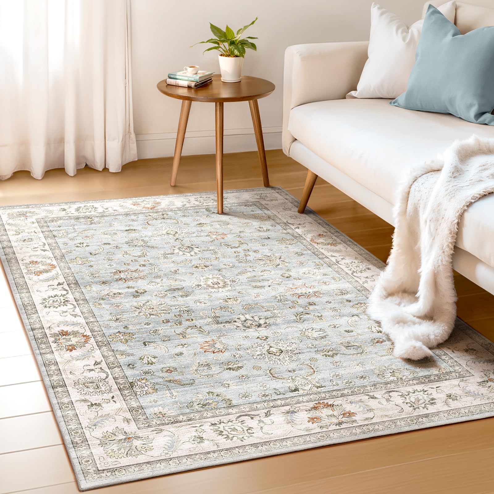 WITSHOCK 10ft Round Area Rugs for Living Room: Non-Slip Washable Vintage Soft Large Circle Rug - Soft Low Pile Carpet for Bedroo
