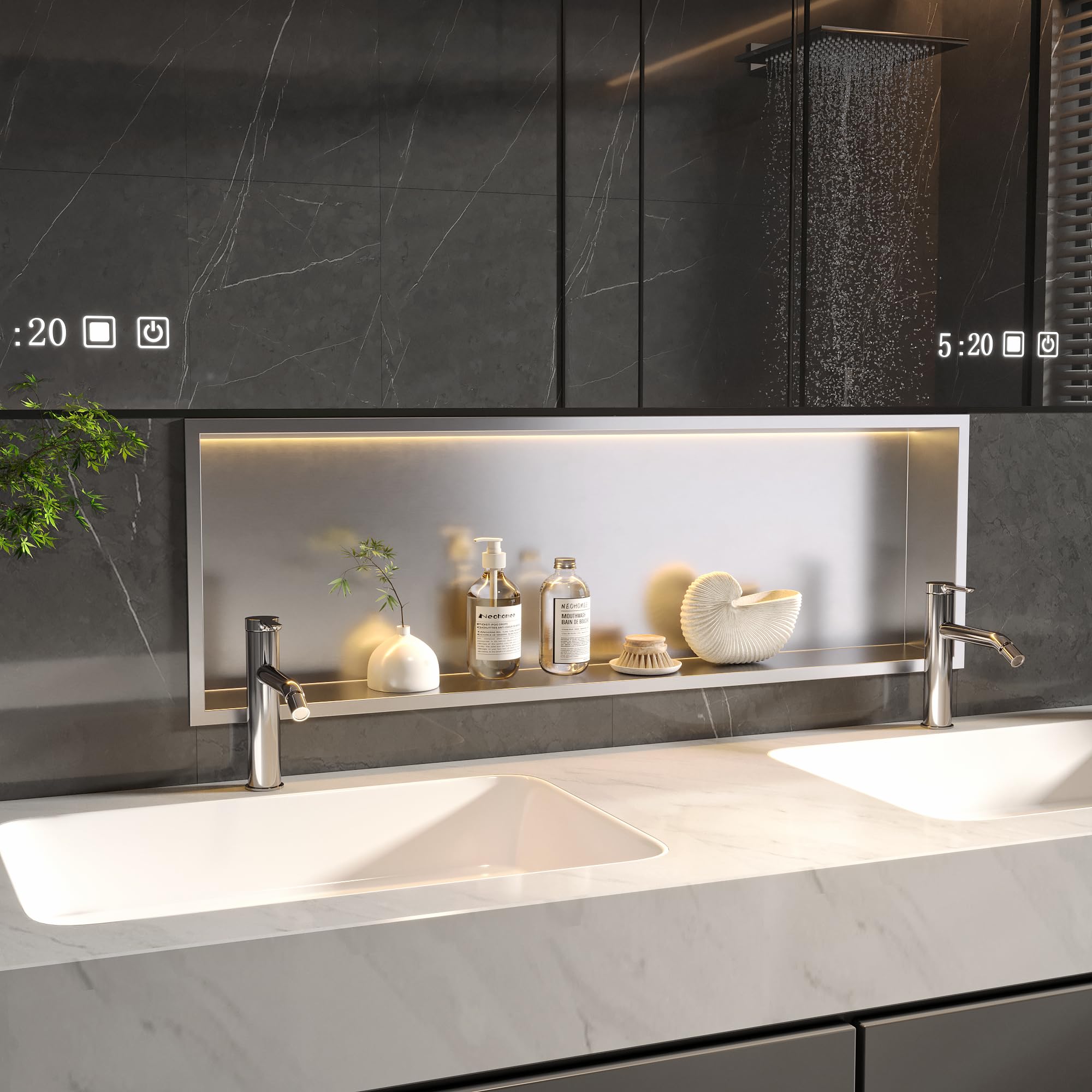 Neodrain Shower Niche, Brushed 36X12 In Stainless Steel Wall Niche, No Tile Needed Wall Niche For Bathroom Storage Over Mount In
