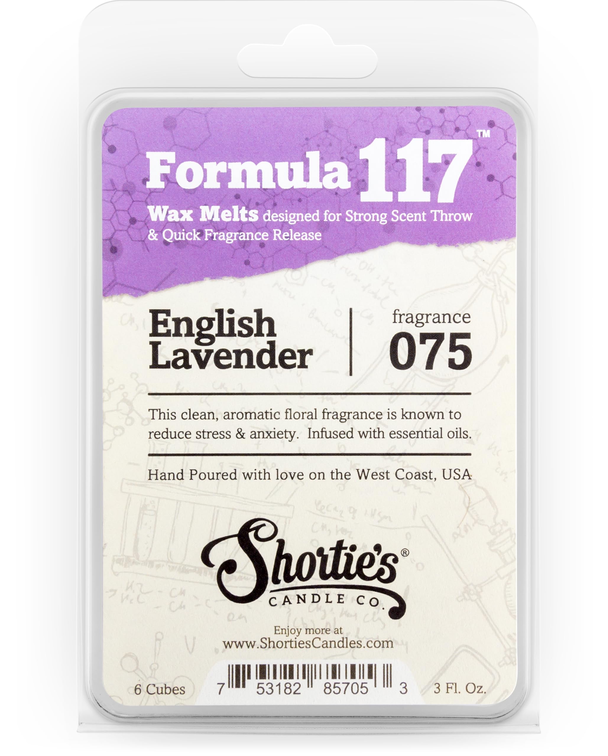 Shortie's Candle Company Pure English Lavender Wax Melts - Formula 117-1 Highly Scented 3 Oz. Bar - Made with Essential & Natura