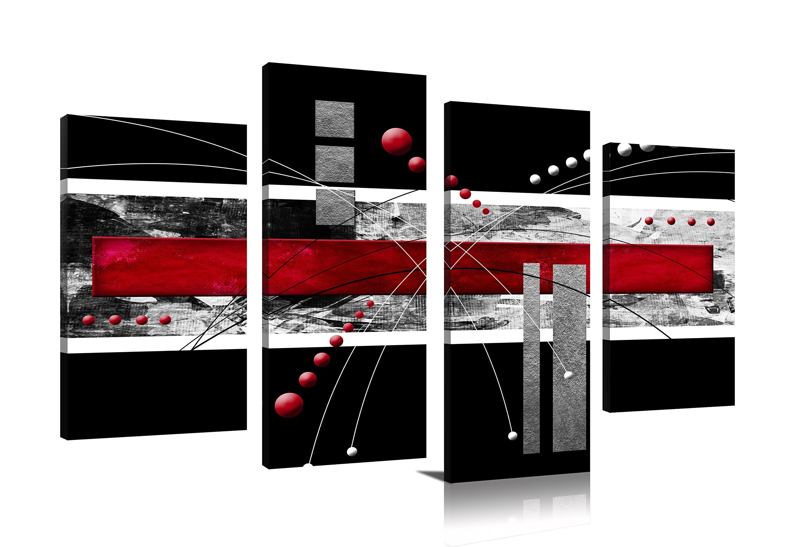 Ypy Large Black Red Canvas Wall Art - 4 Panels Modern Abstract Picutre Set For Home Decoration - Contemporary Painting Artwork R