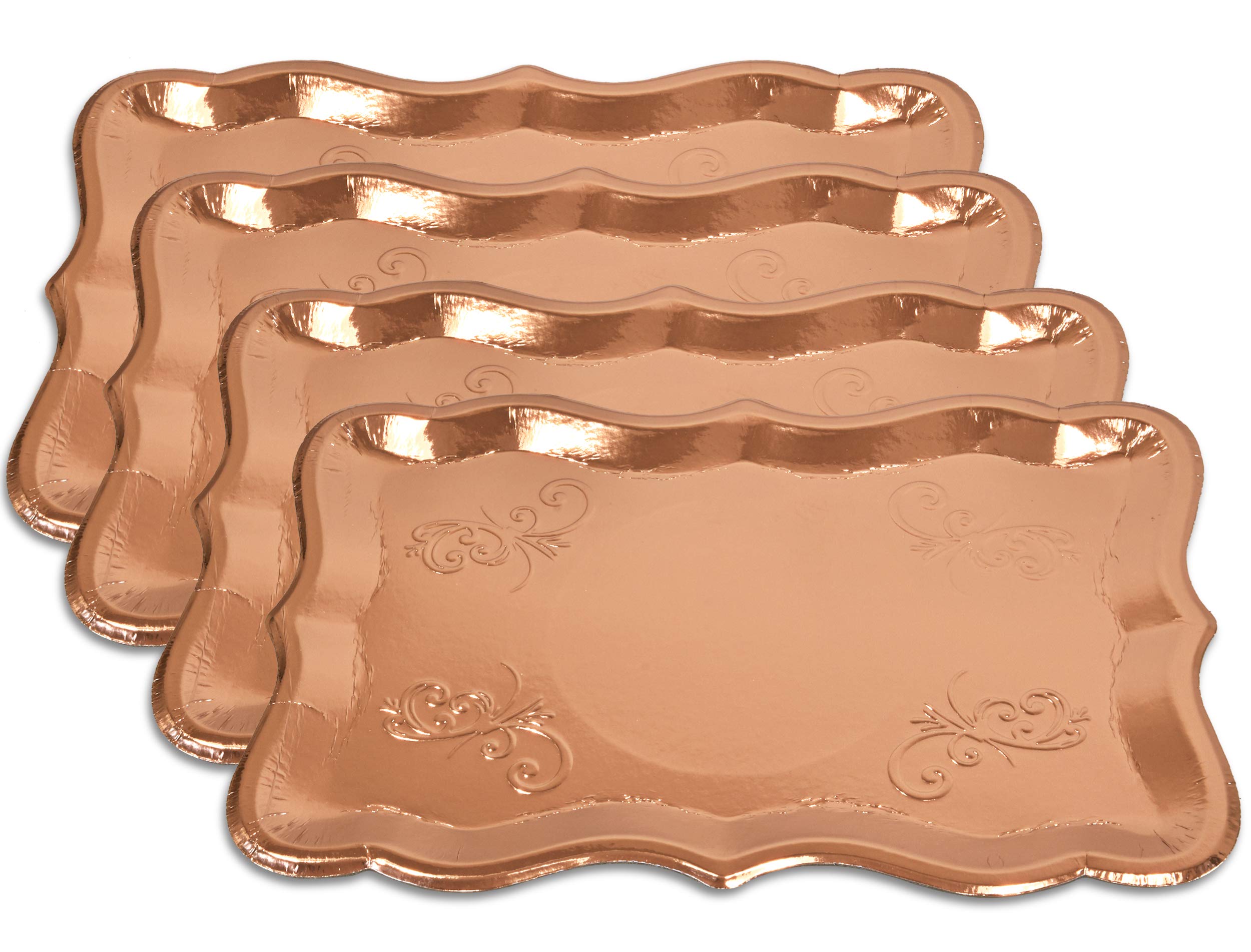 Gift Boutique 10 Rose Gold Rectangle Trays, 9 '' X 13 '' Heavy Duty Disposable Paper Cardboard For Platters Cupcake Display Birt