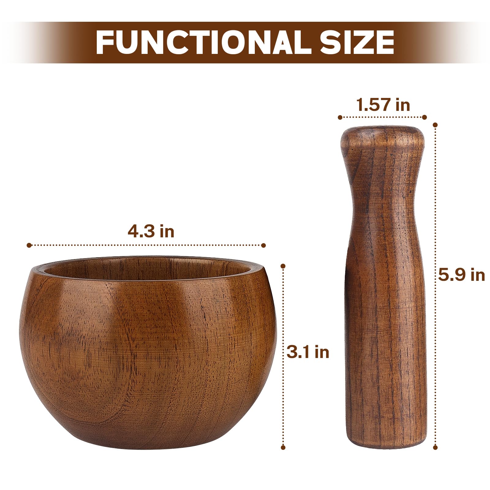 Hisize Wood Mortar And Pestle Set, Wood Grinder Bowl For Guacamole, Salsa, Herb Crusher And Pill