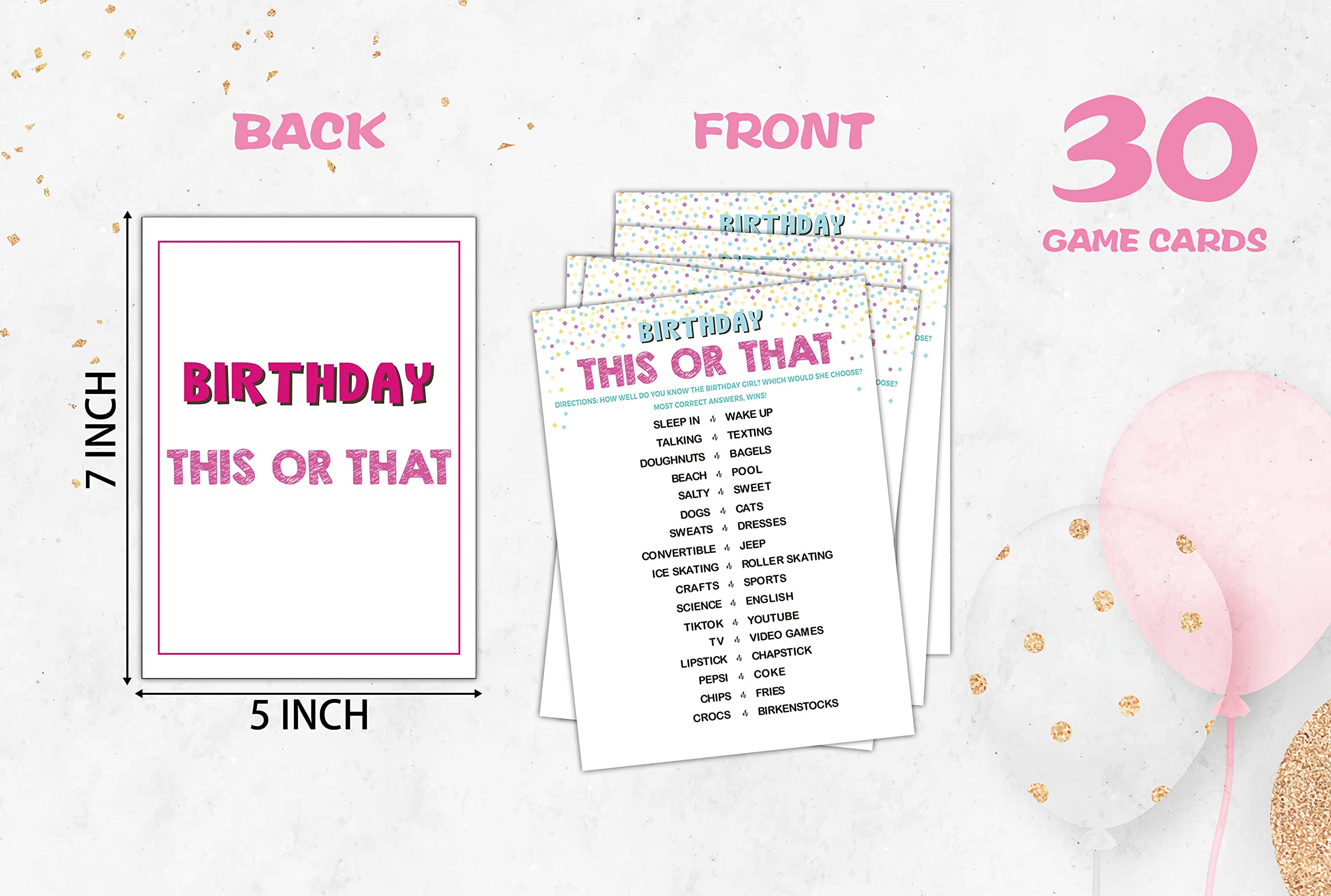 Disfuco Birthday Game Cards - 30 Multicolor Cards For Kids, Teens, Sisters, Class Students, Girls' Parties