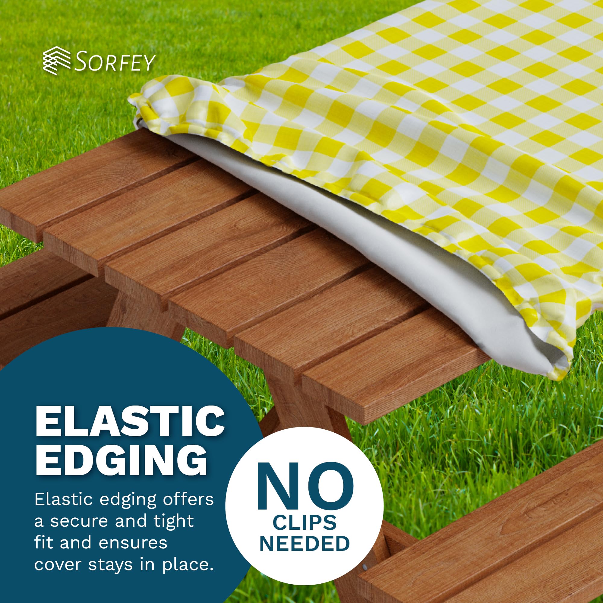 Sorfey Picnic Tablecover -Fitted With Elastic, Vinyl With Flannel Back, Fits For Table 72''X 30'' Rectangle,Water Proof, Easy To