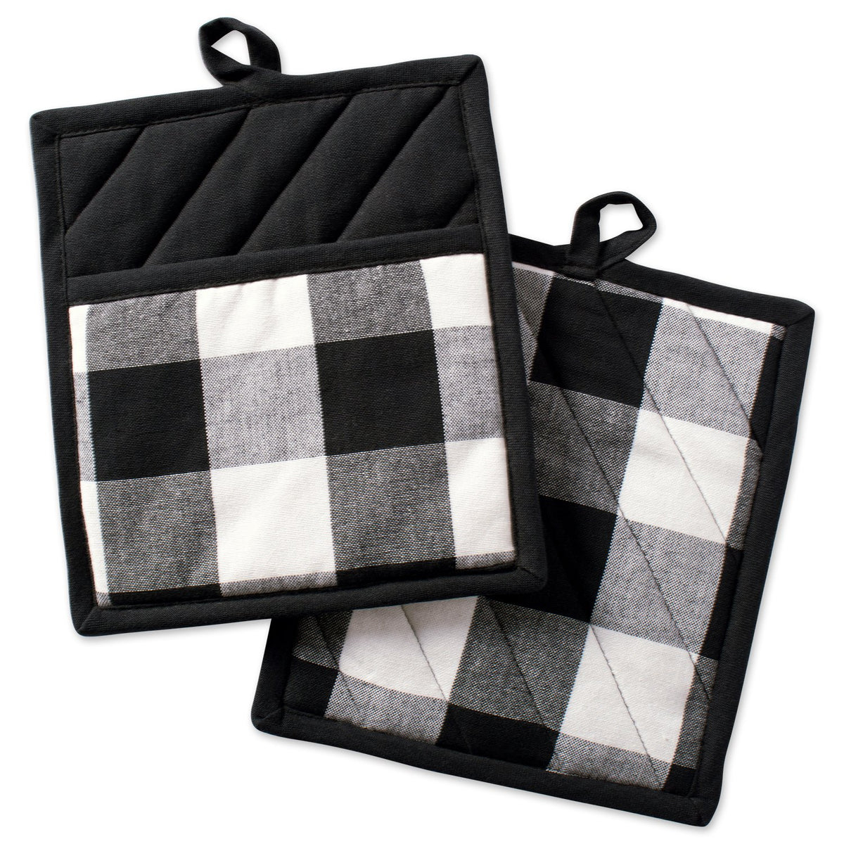 Dii Buffalo Check Kitchen Collection, Classic Farmhouse Kitchen Set, Potholder, Black & White, 2 Piece