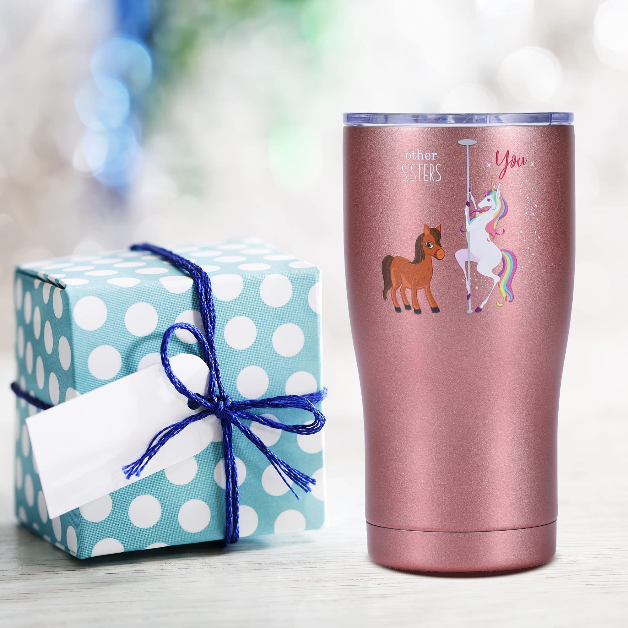 Shamone Unicorn Sister Gifts From Sister, Tumbler 20Oz Insulated Stainless Steel W/Lid, Ss Straw, Cleaning Brush, Sister Birthda