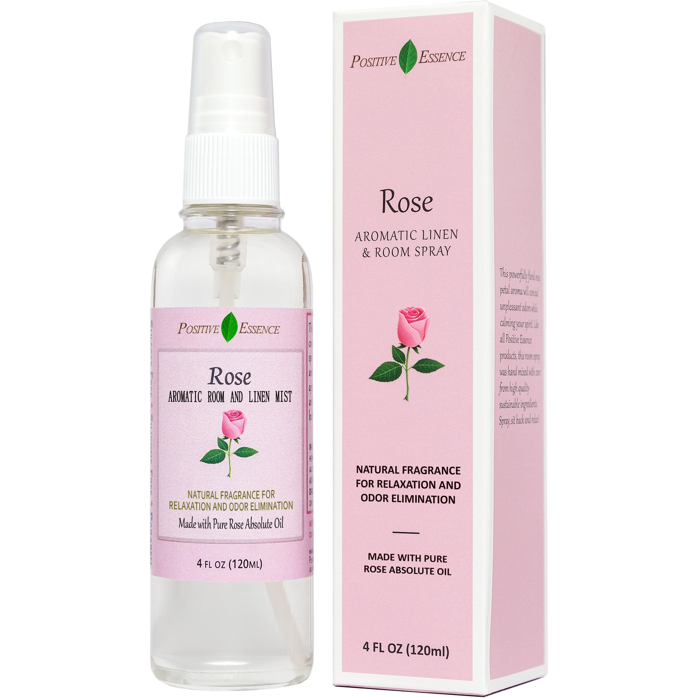 Positive Essence Rose Linen and Room Spray, 4 Fl Oz, Natural Pillow Spray with Pure Rose Essential Oils