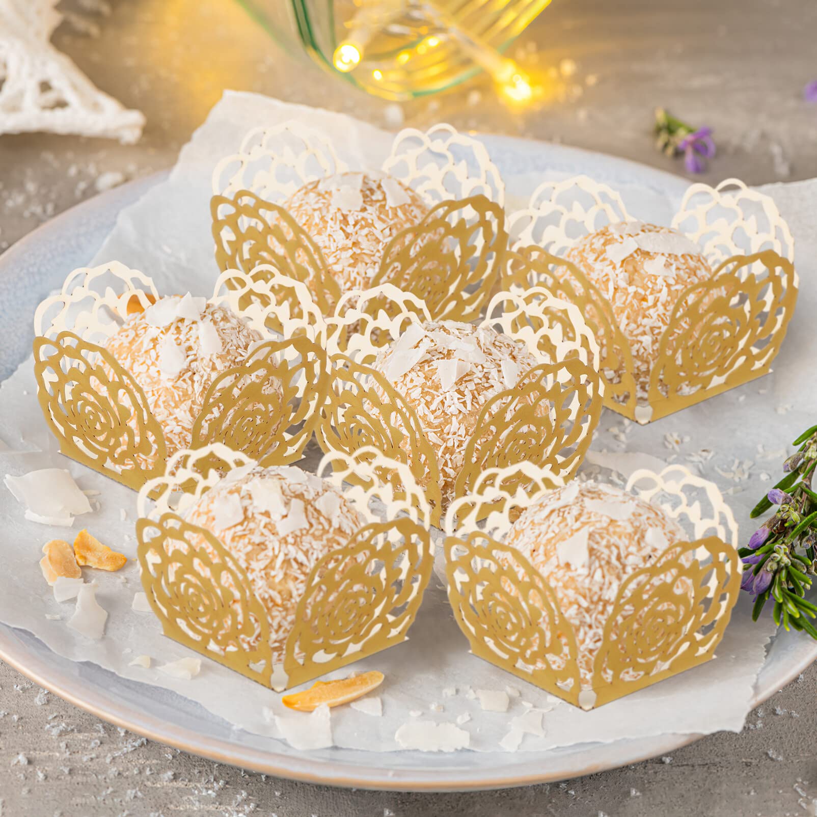 Alipis Truffle Wrappers Paper Candy Cups Gold Rose Truffle Cup Dessert Liners, Square Cupcake Liners Chocolate Baking Paper Cups