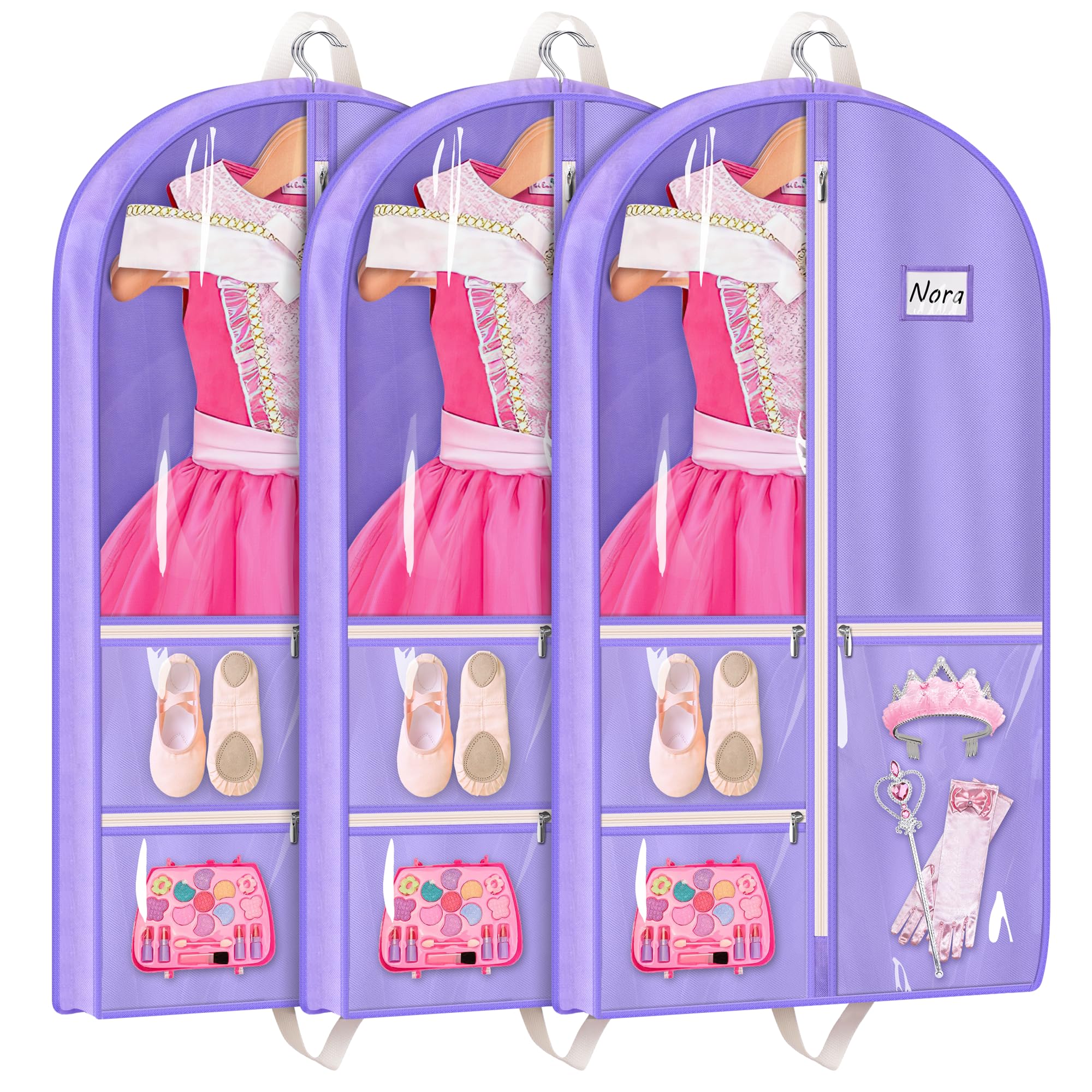 Misslo Dance Garment Bags For Dancers 40'' Garment Bags For Dance Costumes With 3 Pockets Cheer Uniform Garment Bag Hanging Kids