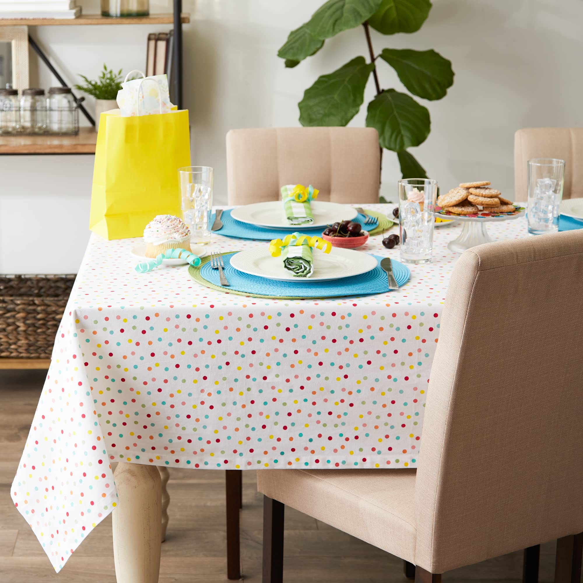 Dii Polka Dot Party Print Tabletop Collection Reusable & Machine Washable, Tablecloth, 60X104, Multicolor Confetti Dots