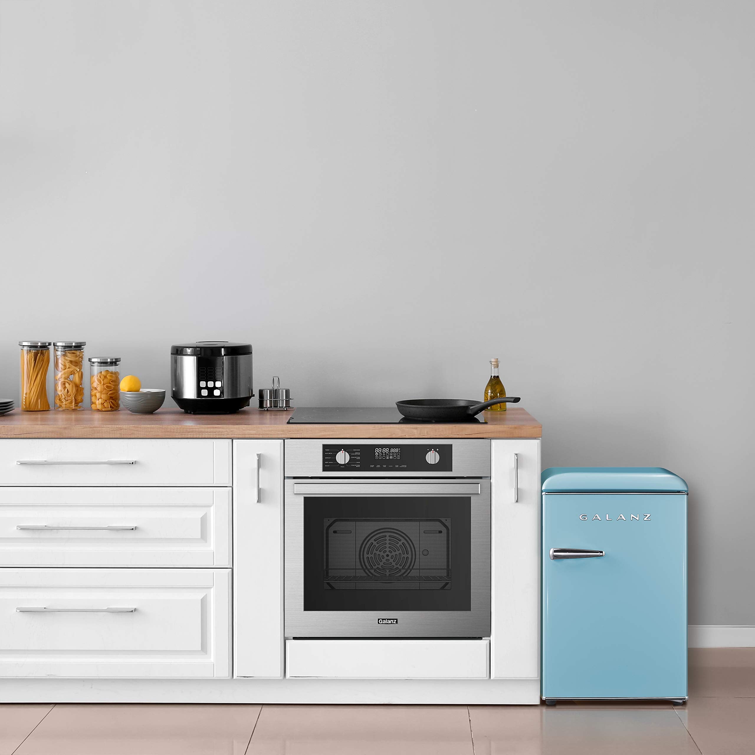 Galanz Glr25Mber10 Retro Compact Refrigerator, Mini Fridge With Single Doors, Adjustable Mechanical Thermostat With Chiller, Blu