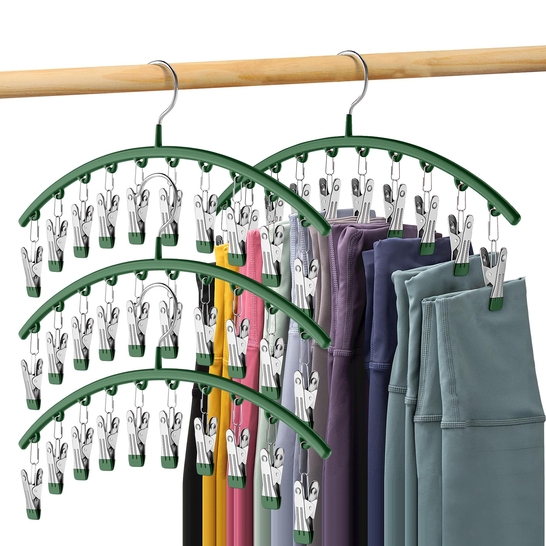 Legging Organizer For Closet, Metal Yoga Pants Hangers 4 Pack W/10 Clips Holds 40 Leggings, Space Saving Hanging Closet Organize