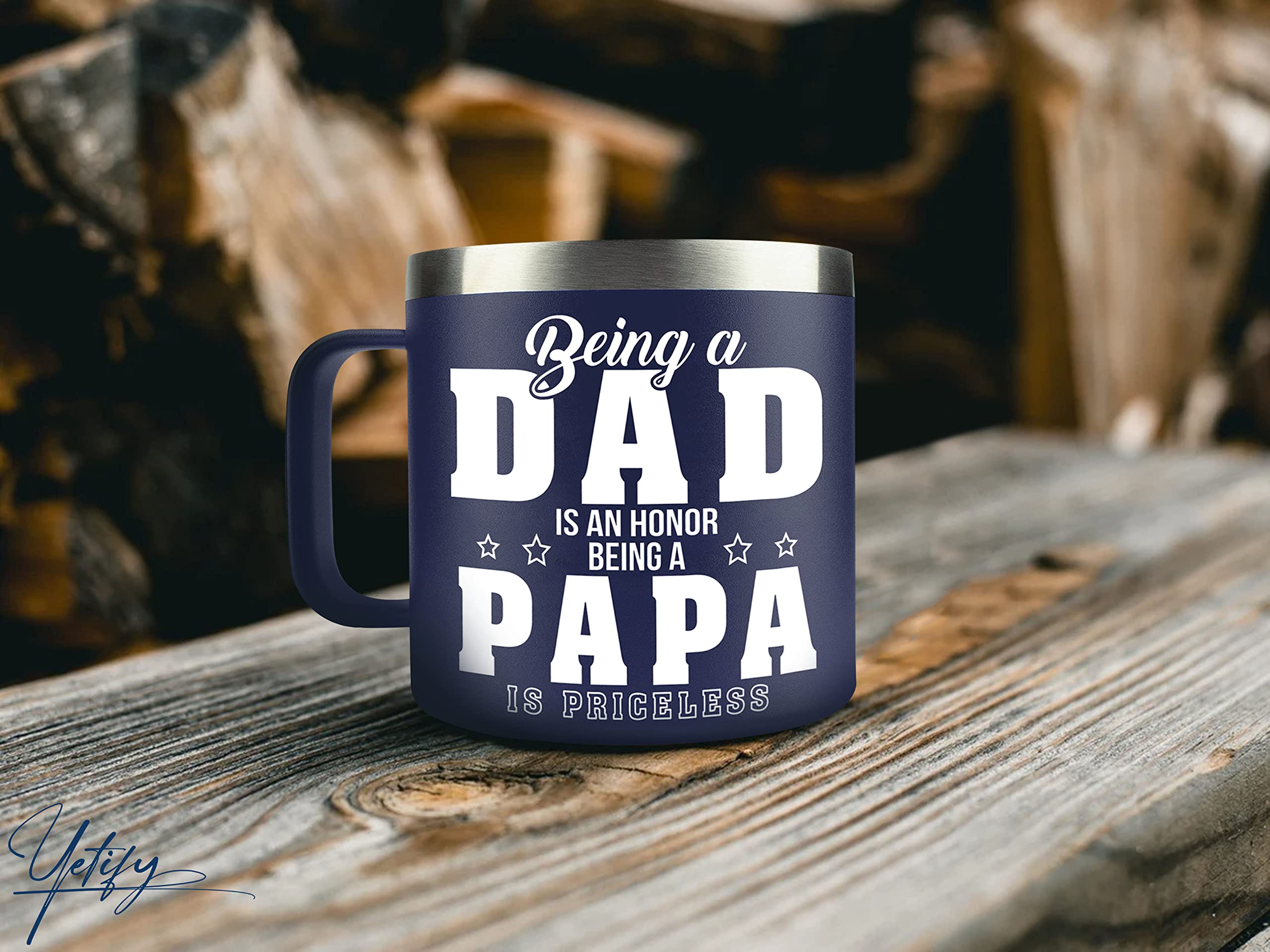 YETIFY Gifts for Papa, Dad from Daughter Son, Kids - Papa Mug for Christmas - Presents for Dad, Grandpa on Birthday - Insulated