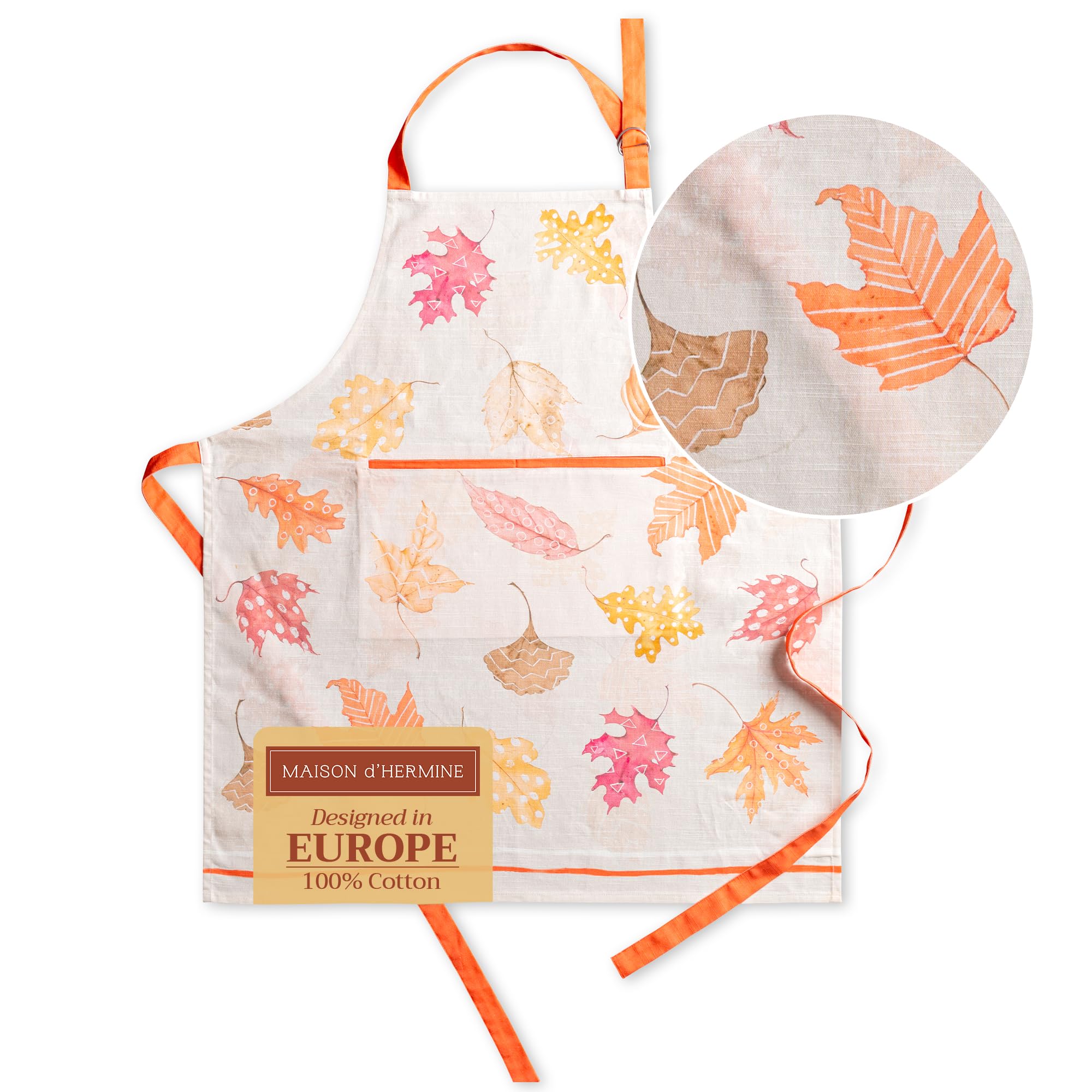 Maison d ' Hermine Apron 100% Cotton 27.50Inch x 31.50Inch 1 Piece Adjustable Neck Strap Cloth Apron with Center Pocket for Mothers Day Gifts  Women  Men  Chef  Colors of Autumn -Thanksgiving/Christmas