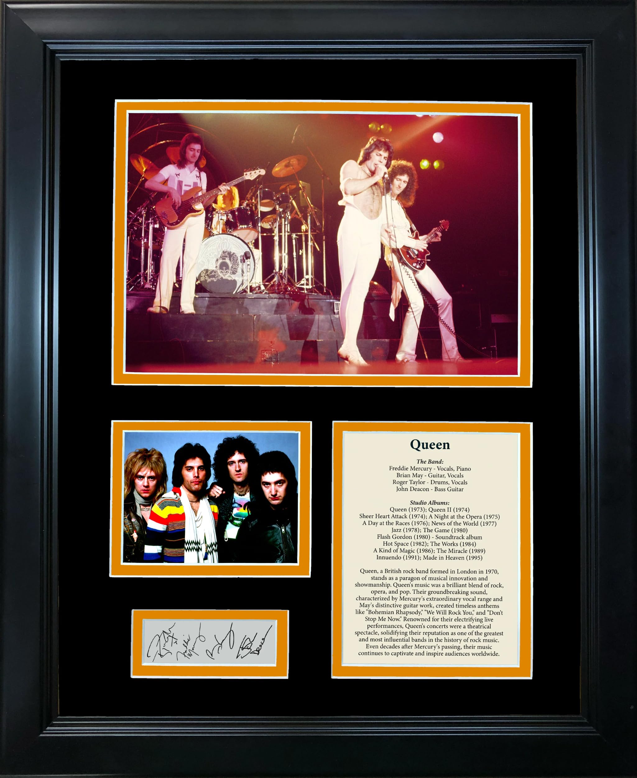 Framed Queen Band Discography Facsimile Laser Engraved Signatures Auto 12X15 Music Photo Collage