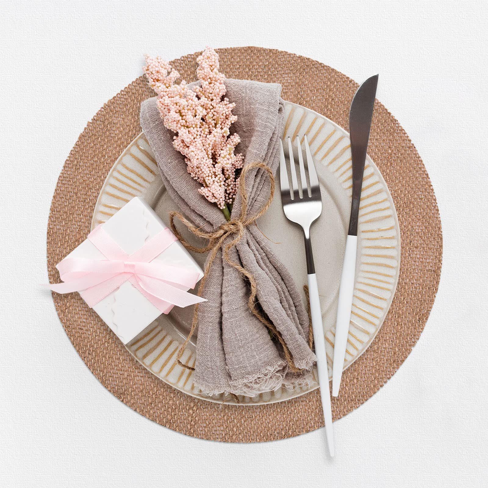 Rustic Burlap Round Placemats - 12'' Diameter Burlap Circle Rustic Table Decorations (Set Of 12) - Rustic Farmhouse Table Settin
