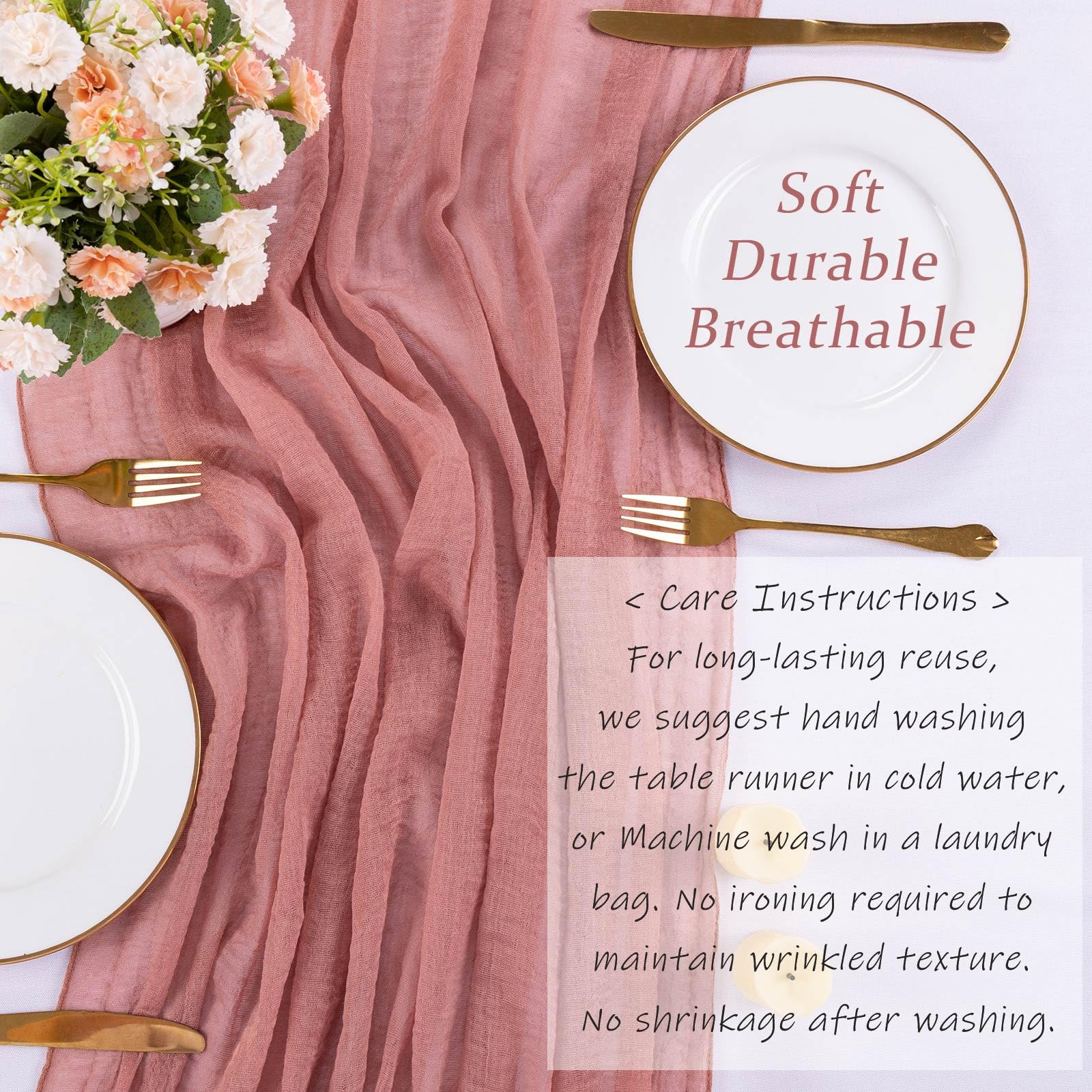 Sajoo Dusty Blush Cheesecloth Table Runner 10Ft Gauze Table Runner For Decor Valentines 35X120 Inches Rustic Boho Cheese Cloth T