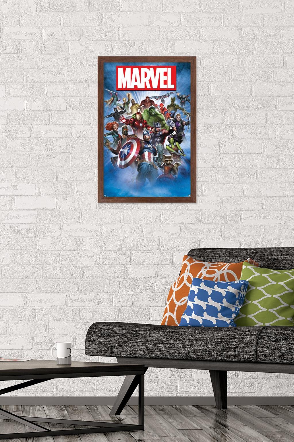 Trends International Marvel Comics - Group Shot Wall Poster, 14.725'' X 22.375'', Mahogany Framed Version