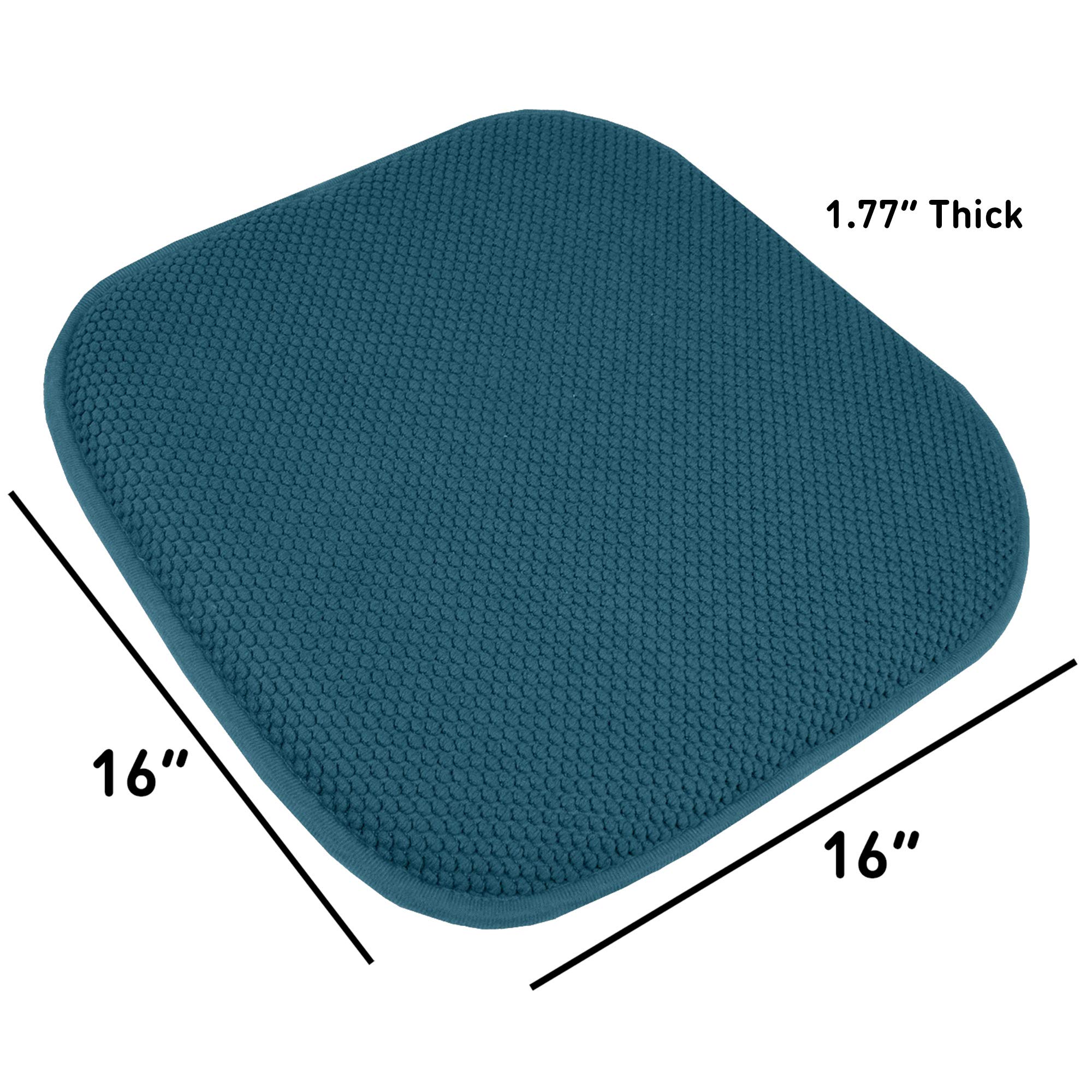 Sweet Home Collection Chair Cushion Memory Foam Pads Honeycomb Pattern Slip Non Skid Rubber Back Rounded Square 16'' X 16'' Seat