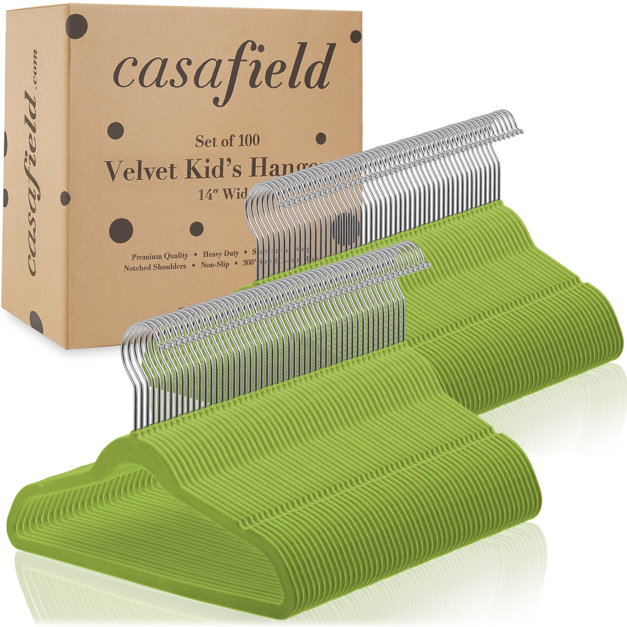 Casafield 100 Velvet Kid'S Hangers - 14'' Size For Children'S Clothes - Lime Green