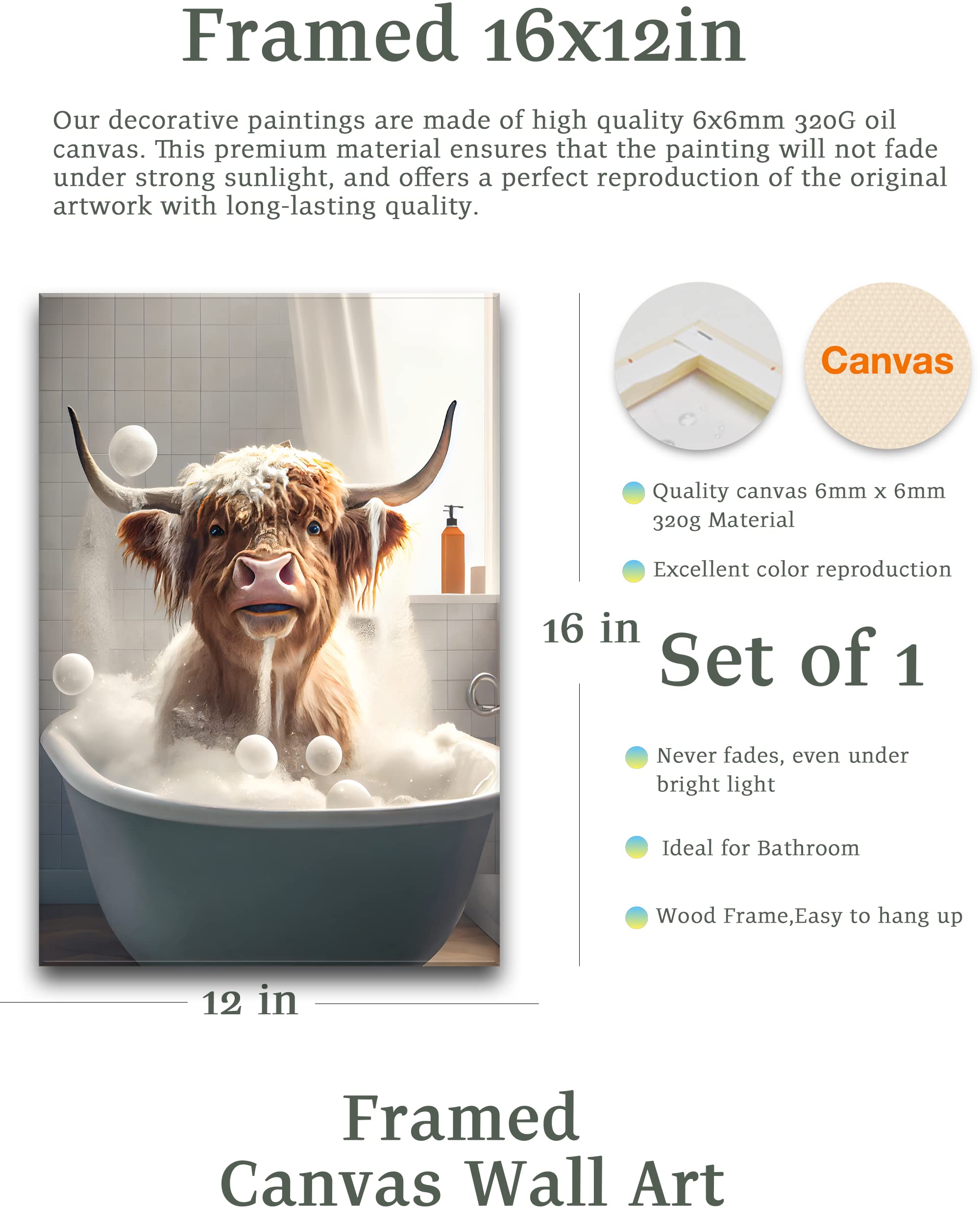 Upwoigh Funny Bathroom Wall Art, Colorful Giraffe Wall Decor, Waterproof Wood Framed Canvas Wall Art Bathing Animals Abstract Pr