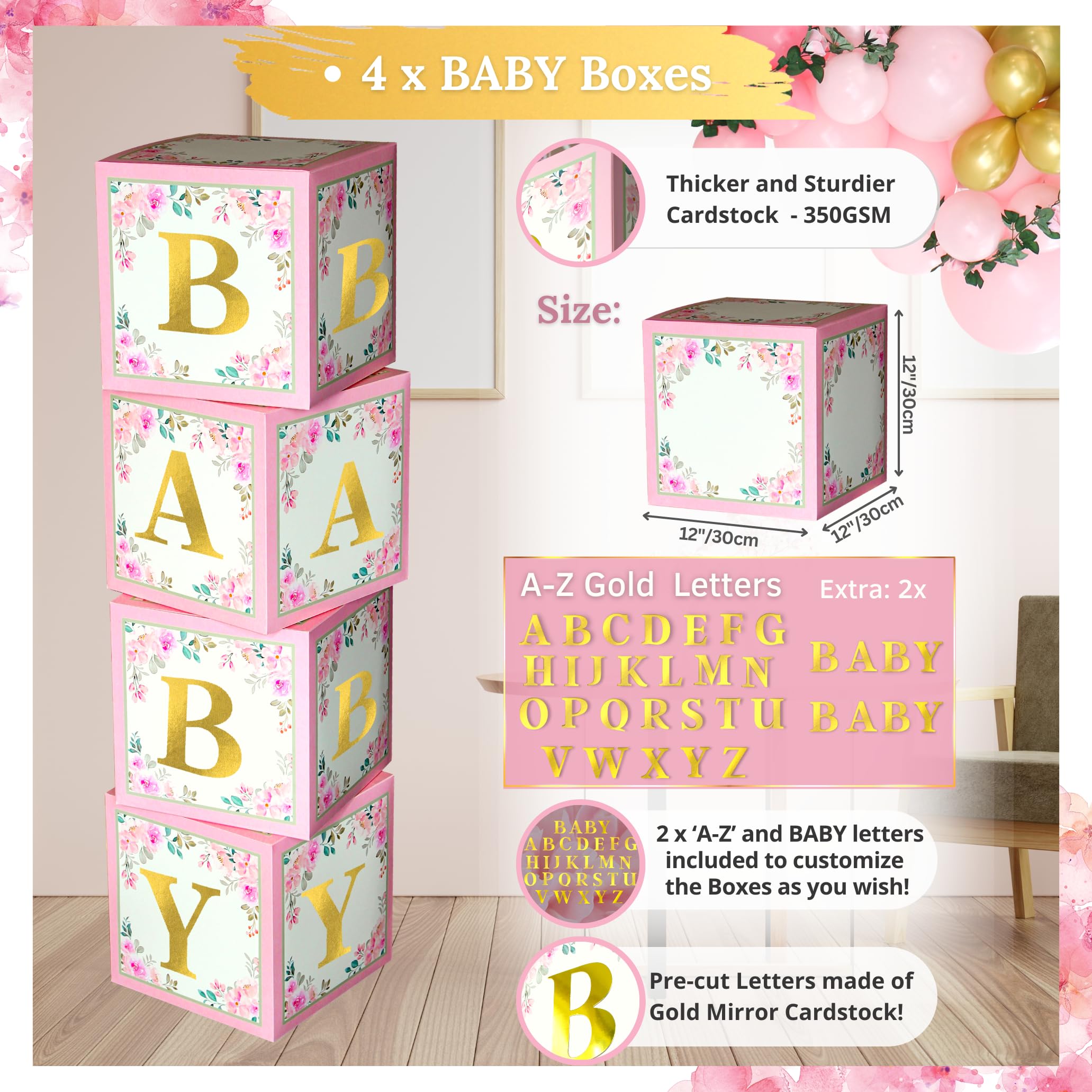 338 Pc Baby In Bloom Baby Shower Decorations For Girl - Balloon Arch Garland & Baby Boxes With Letters, Backdrop, Cake Topers, S