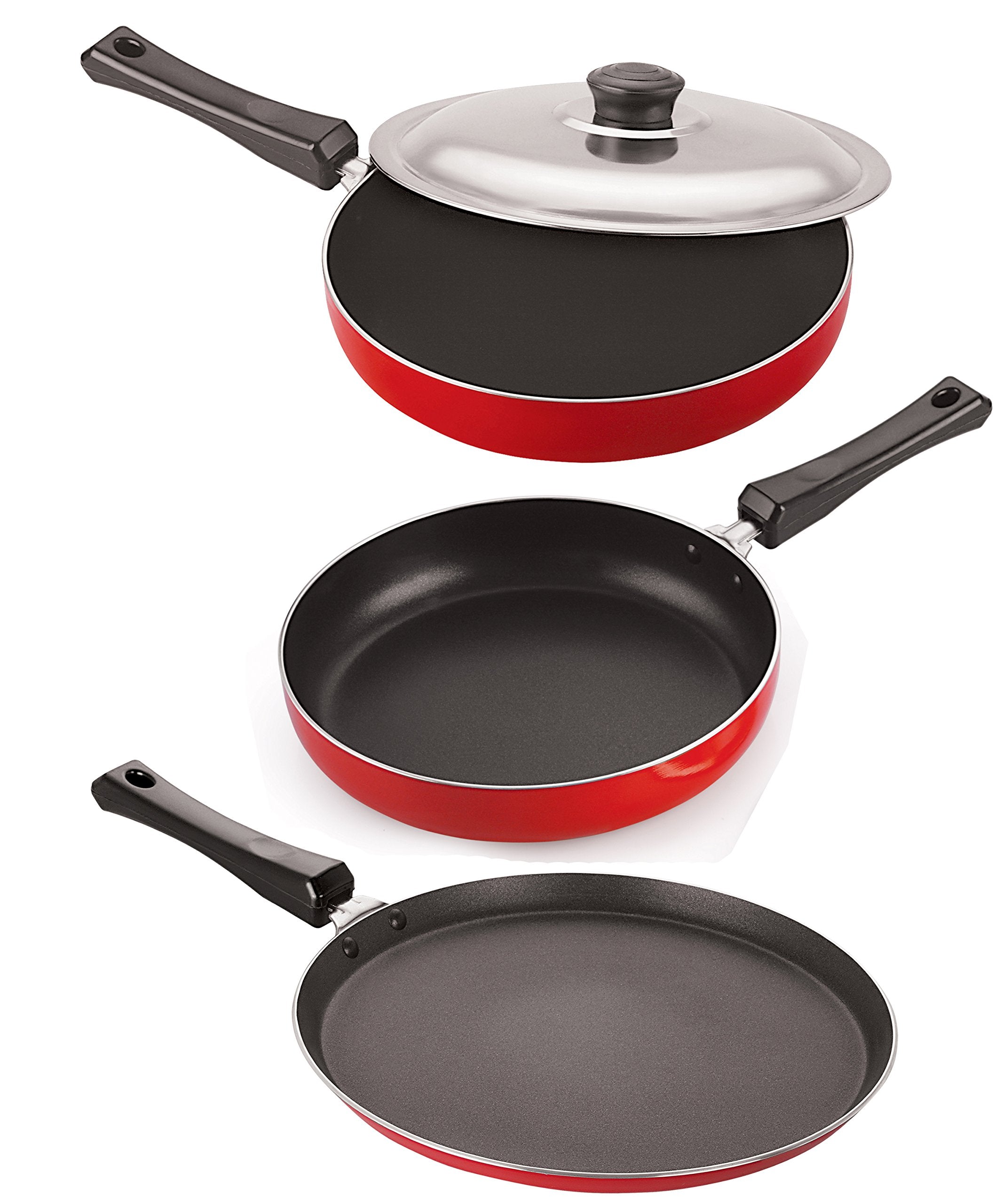 Nirlon NonStick Coated Gas Compatible Tawa Fry Pan Aluminium Kitchenware Set, 2.6Mm_Ft10_Fp11_Fp12