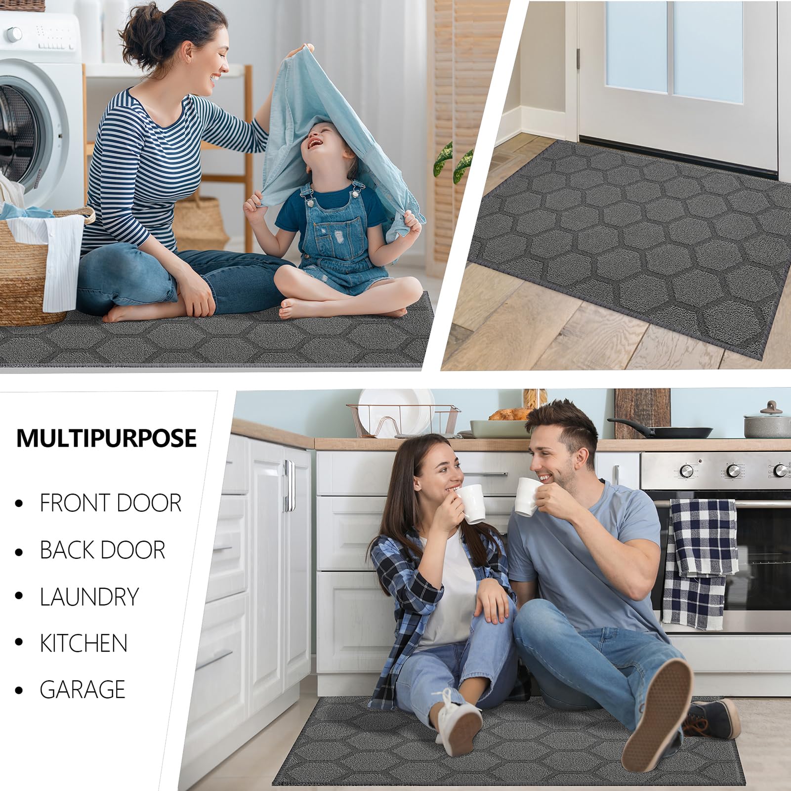 Foneyi Indoor Door Mat, Entrance Rug 24'' X 36'' Non-Slip Rubber Backing, Machine Washable Entry Rug, Low Profile Absorbent Dirt