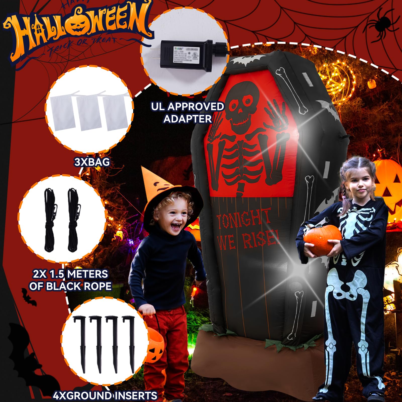 Halloween Inflatable, SHDEJTG 5 FT Coffin Inflatable Decoration with LED Lights Built-in for Outdoor, Holiday, Party, Yard, Gard