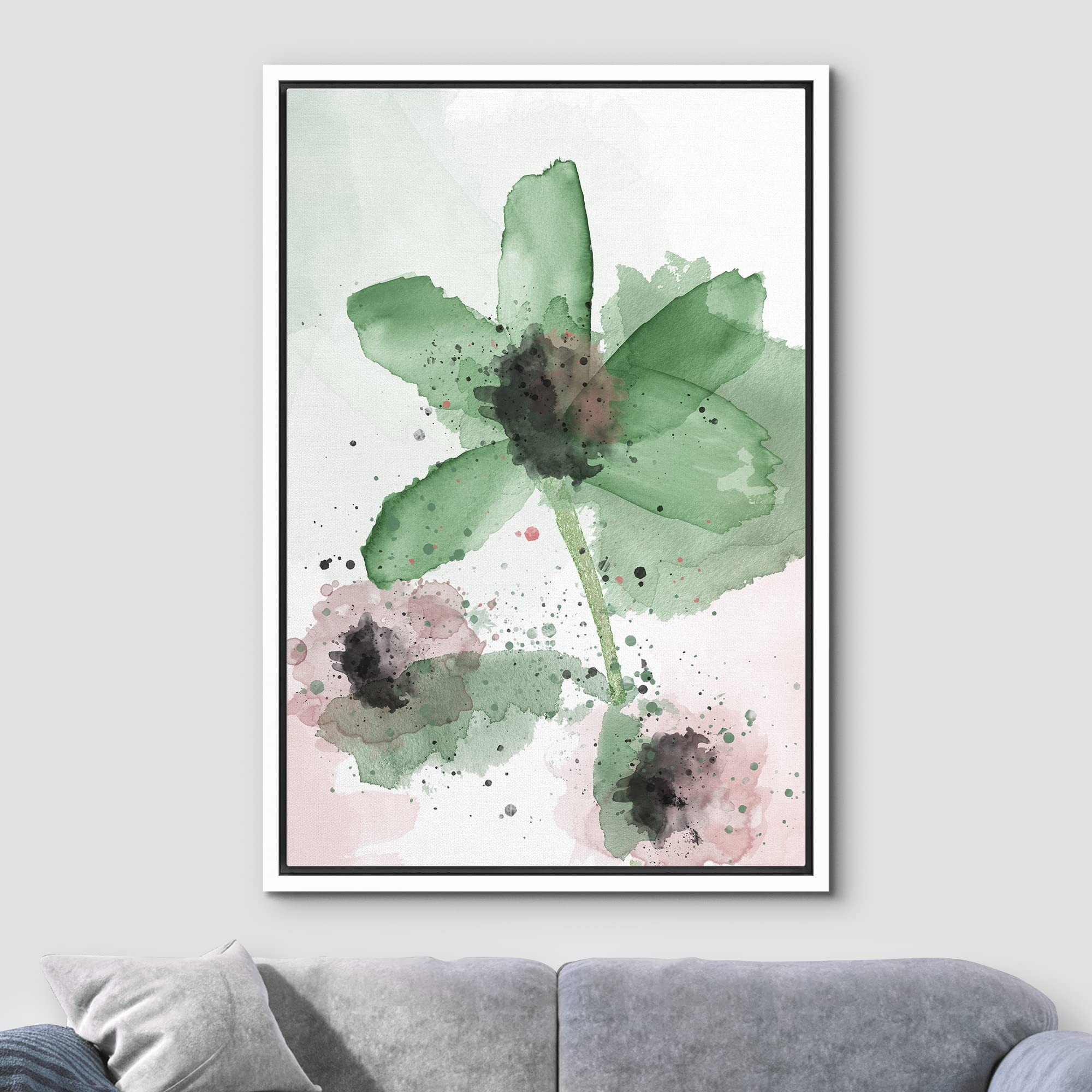 Wall26 Framed Canvas Print Wall Art Watercolor Explosion Green & Red Daisies Floral Botanical Illustrations Minimalism Glam Mult