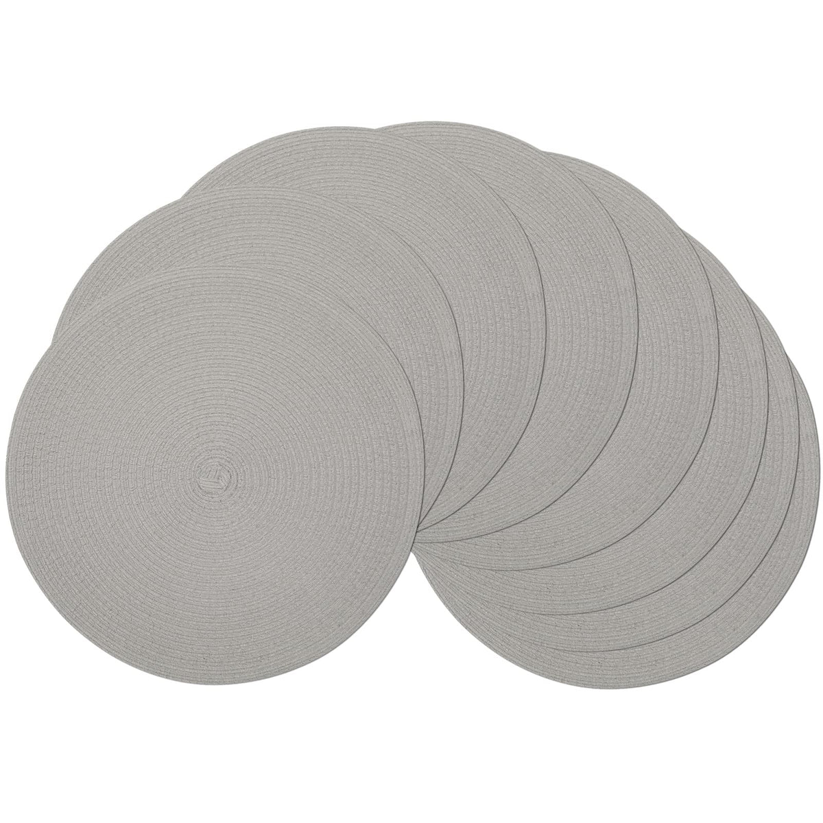 Shacos Round Braided Placemats Set Of 8 Washable Fabric Heat Resistant 15 Inch Grey Round Table Mats For Dining Tables (Gray, 8)