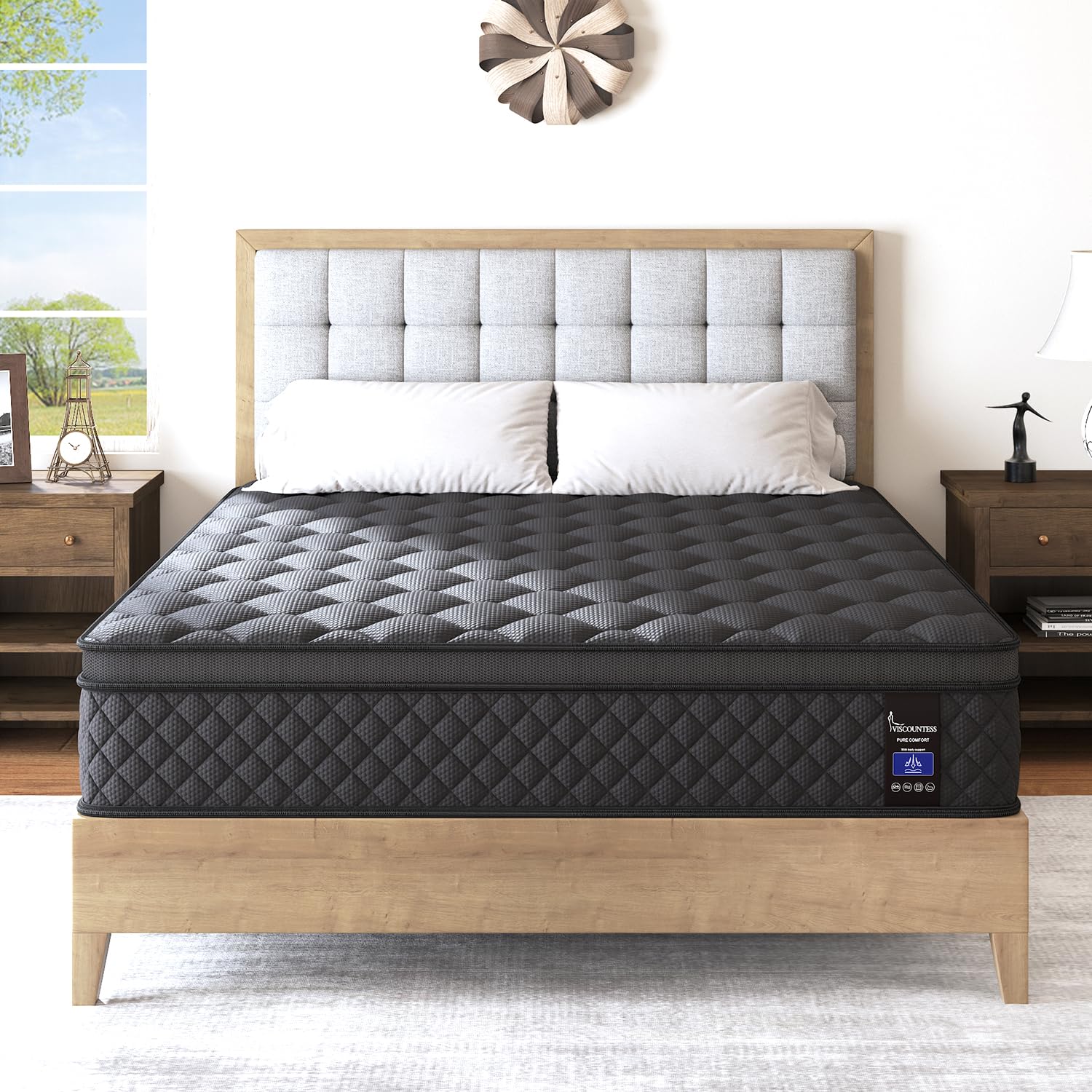 Viscountess King Hybrid Mattress, 10 Inch Euro Top Mattress Medium Firm For Back & Lumbar Support, 100 Night Trial, Individual P