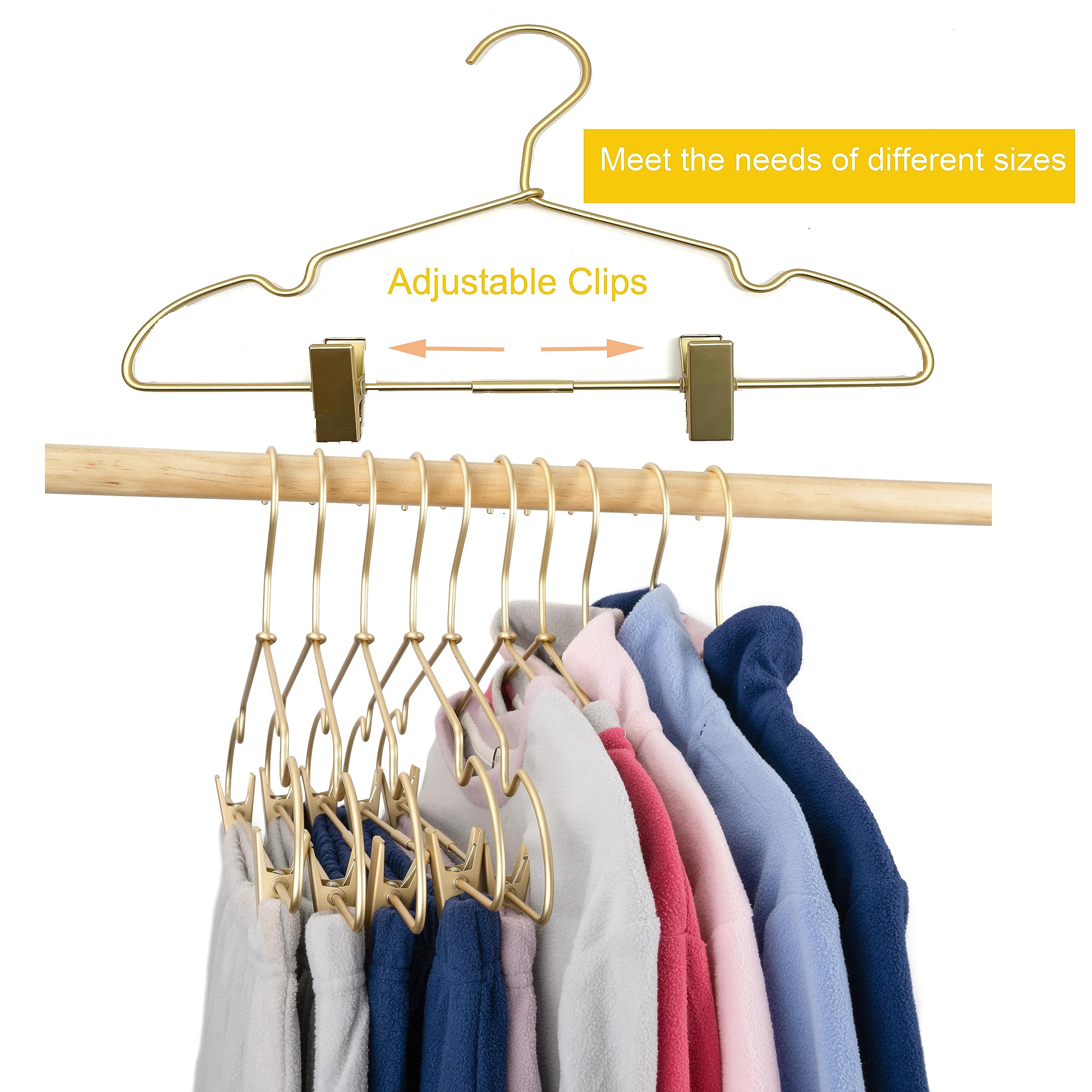 Koobay Premium 16.5    Matte Gold Metal Clothes Clips Hangers, Heavy Duty Skirt Slack Hangers, Metal Rack For Trousers Non Slip