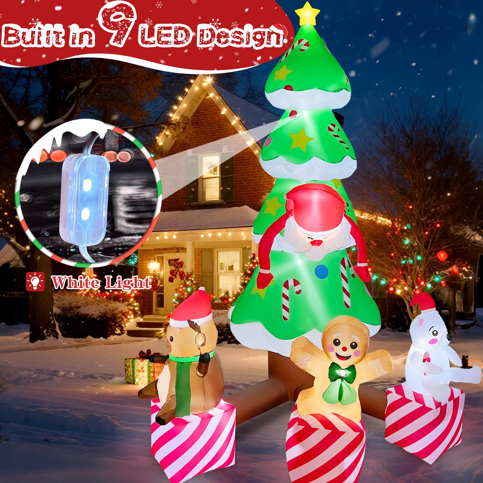 GIGLIM 2025 Inflatable Christmas Tree 8FT Christmas Tree Inflatables Combined with Santa Claus and Friends Christmas Blow Up Out