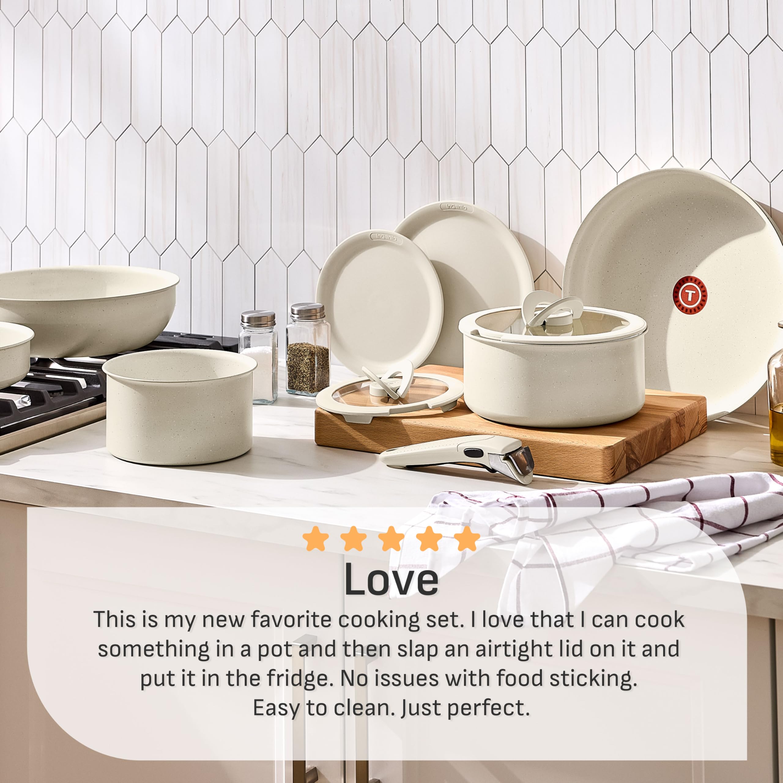 T-fal Ingenio Essentials Cookware Set with Detachable/Removable Handle 11 Piece, Granite Titanium Non Stick, Induction, Oven Bro