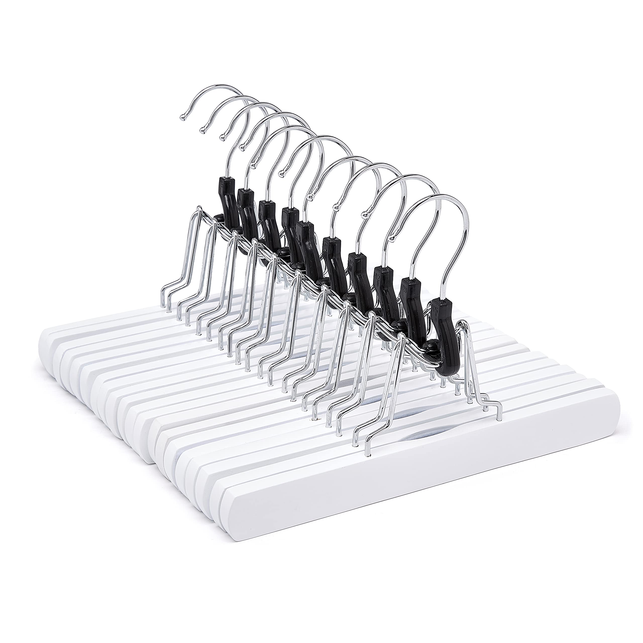 Amazon Basics Wooden Pants Hangers - White, 10-Pack