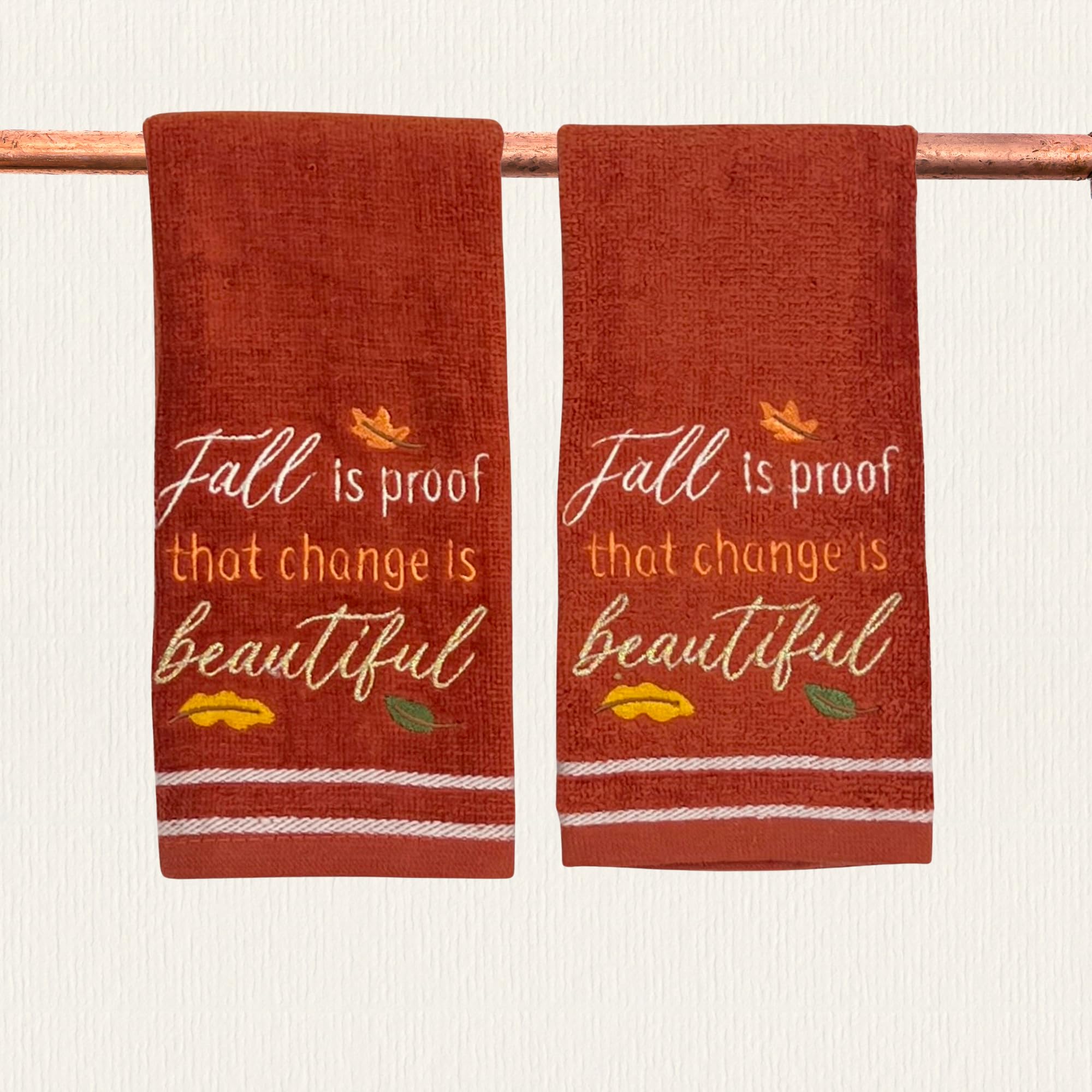 Serafina Home Autumn Fall Bath Fingertip Towels Bathroom Decor Farmhouse Harvest: Rust Dark Orange 100% Cotton Embroidered Fall